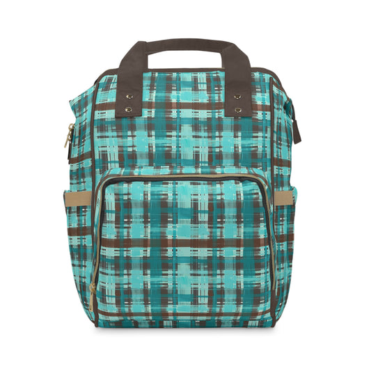 Bold Abstract Watercolor Plaid in Shades of Green and Brown Multifunctional Diaper Backpack