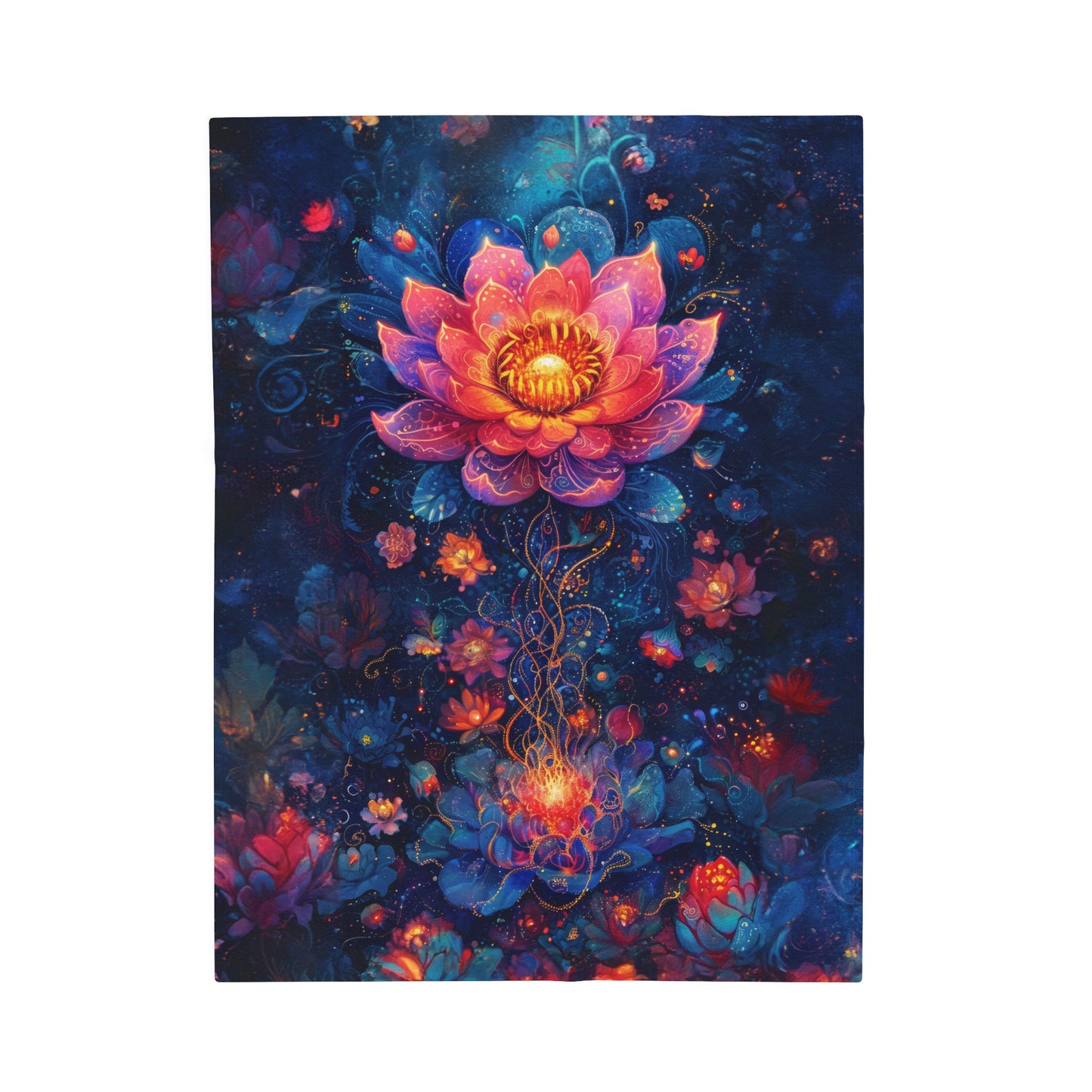 Celestial Lotus Blossom in Magical Night Garden Velveteen Plush Blanket 3 Sizes