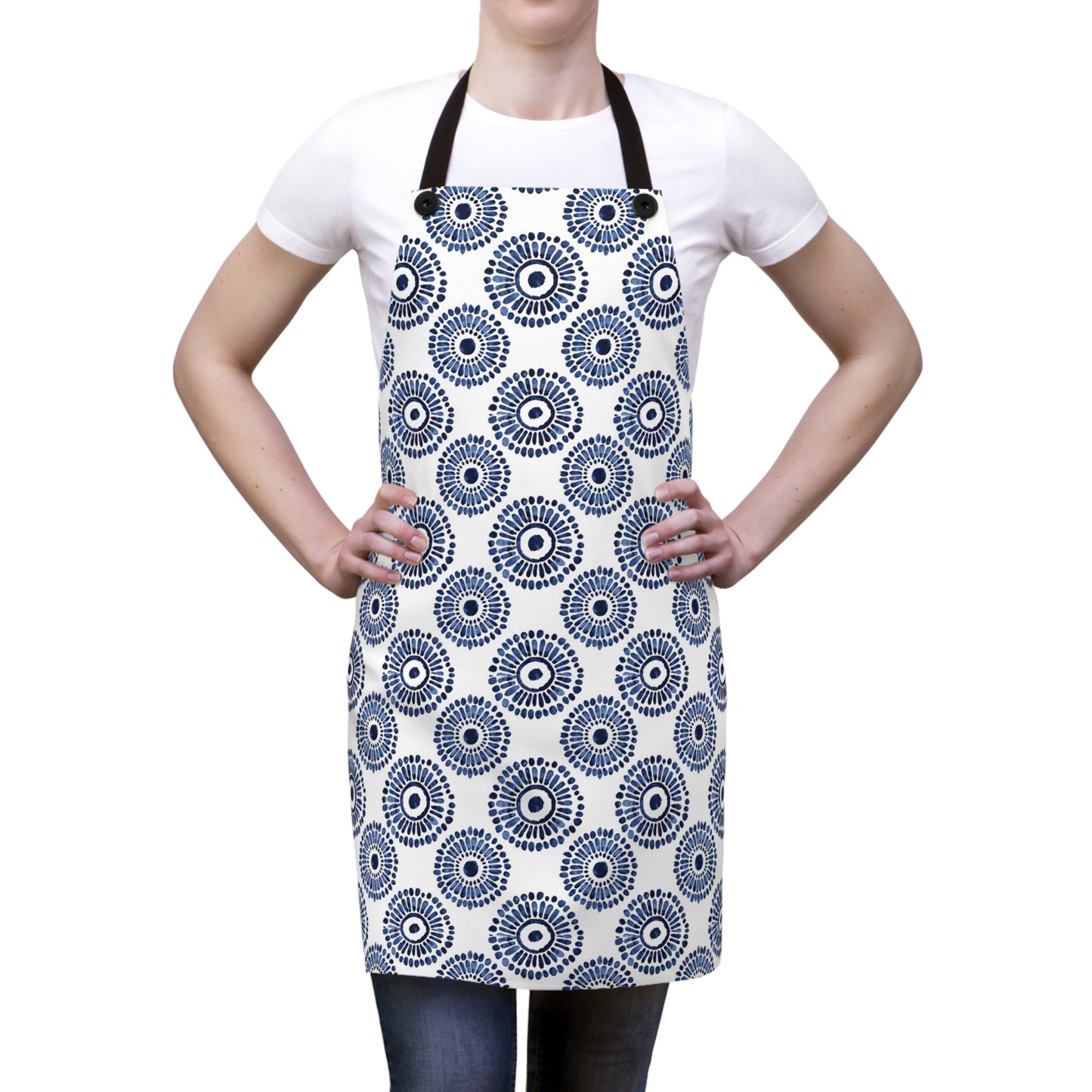 Indigo Sunburst Simple Folk-Inspired Dot Pattern Design Kitchen Chef Apron