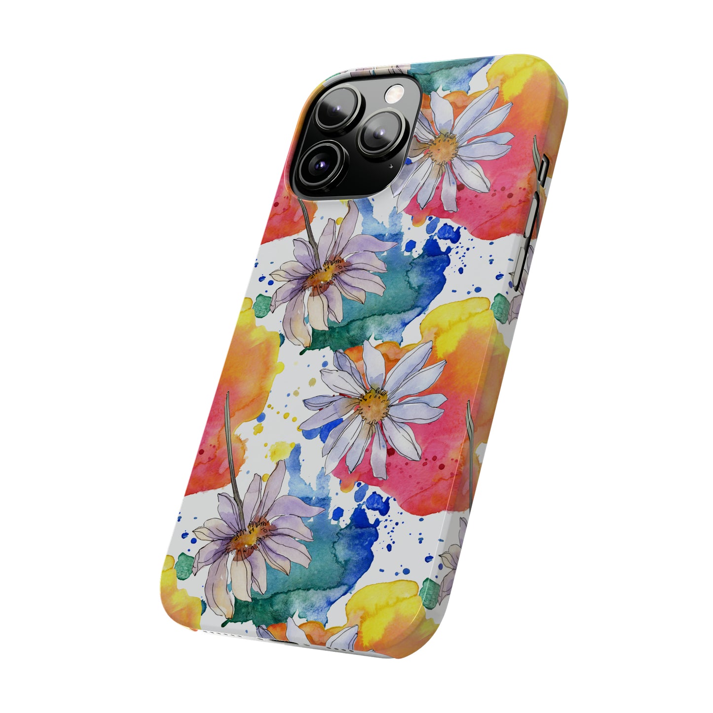 Large Colorful Watercolor Daisy Design Iphone 15-12 Slim Phone Case