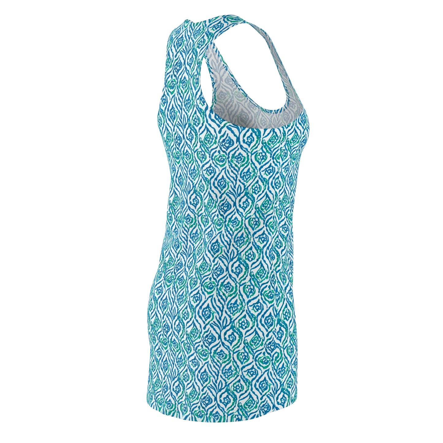 Cool Breeze Elegance: Abstract Damask Pattern in Green and Blue Women's Racerback Dress XS - 2XL