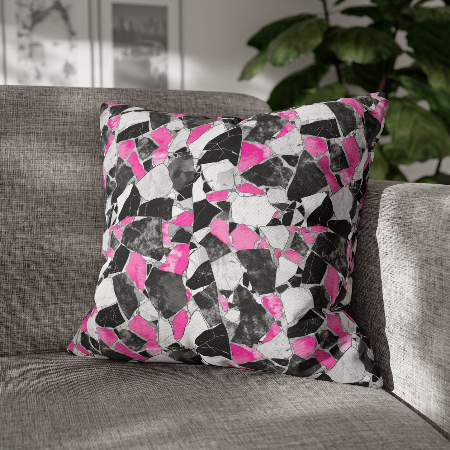 Chic Pink and Gray Mosaic Design Spun Polyester Square Pillowcase 4 Sizes