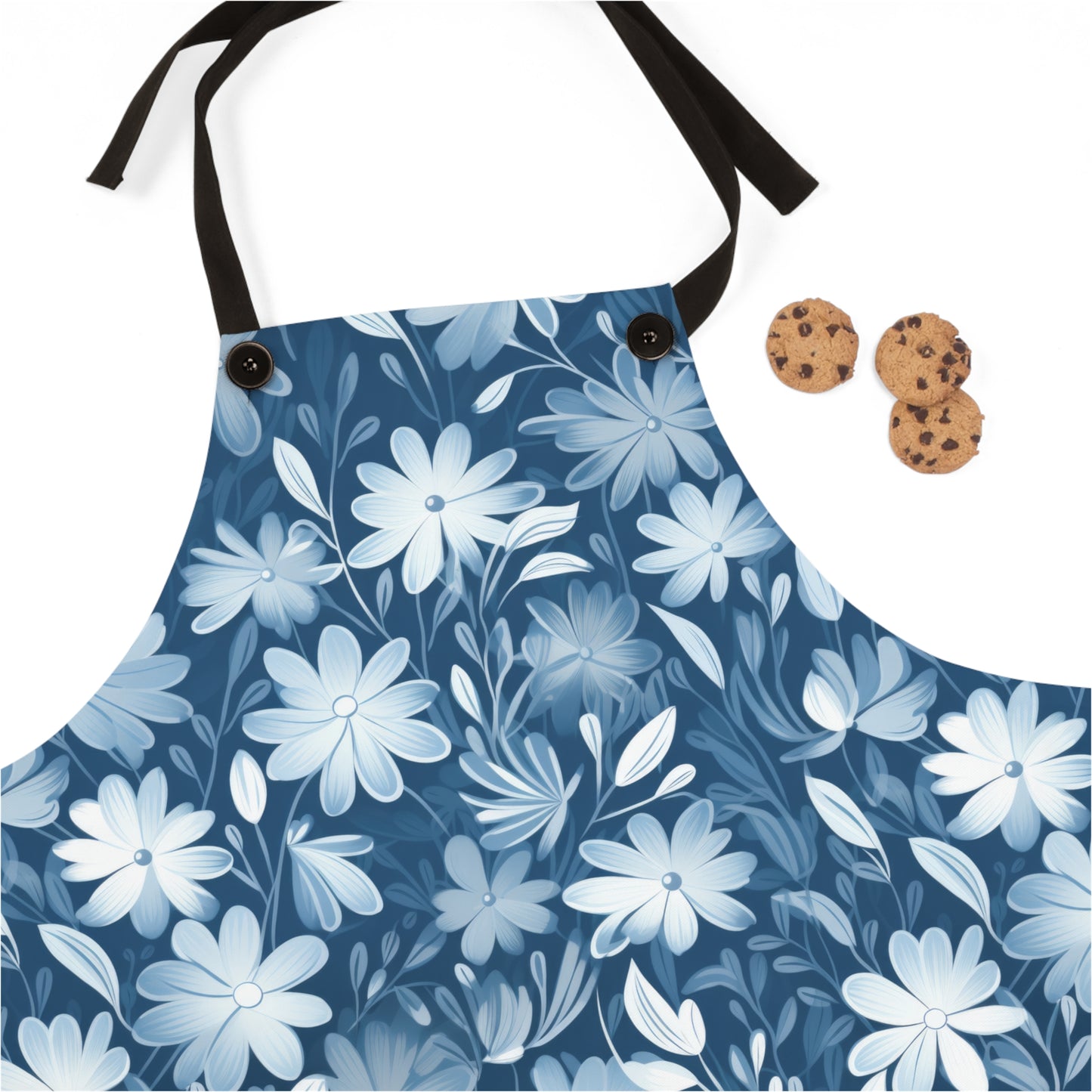 Gentle Elegance: Soft Muted Blue Flower Design - Kitchen Chef Apron