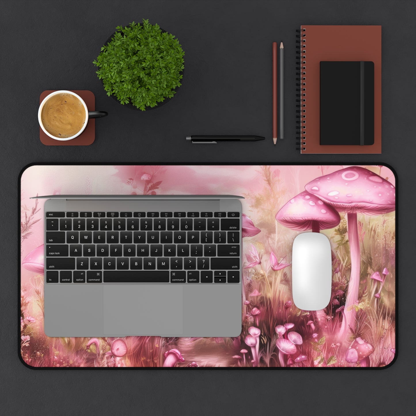 Dreamy Pink Mushrooms and Ethereal Fairy Landscape Extended Gaming Mouse Pad  Desk Mat  - 3 Sizes