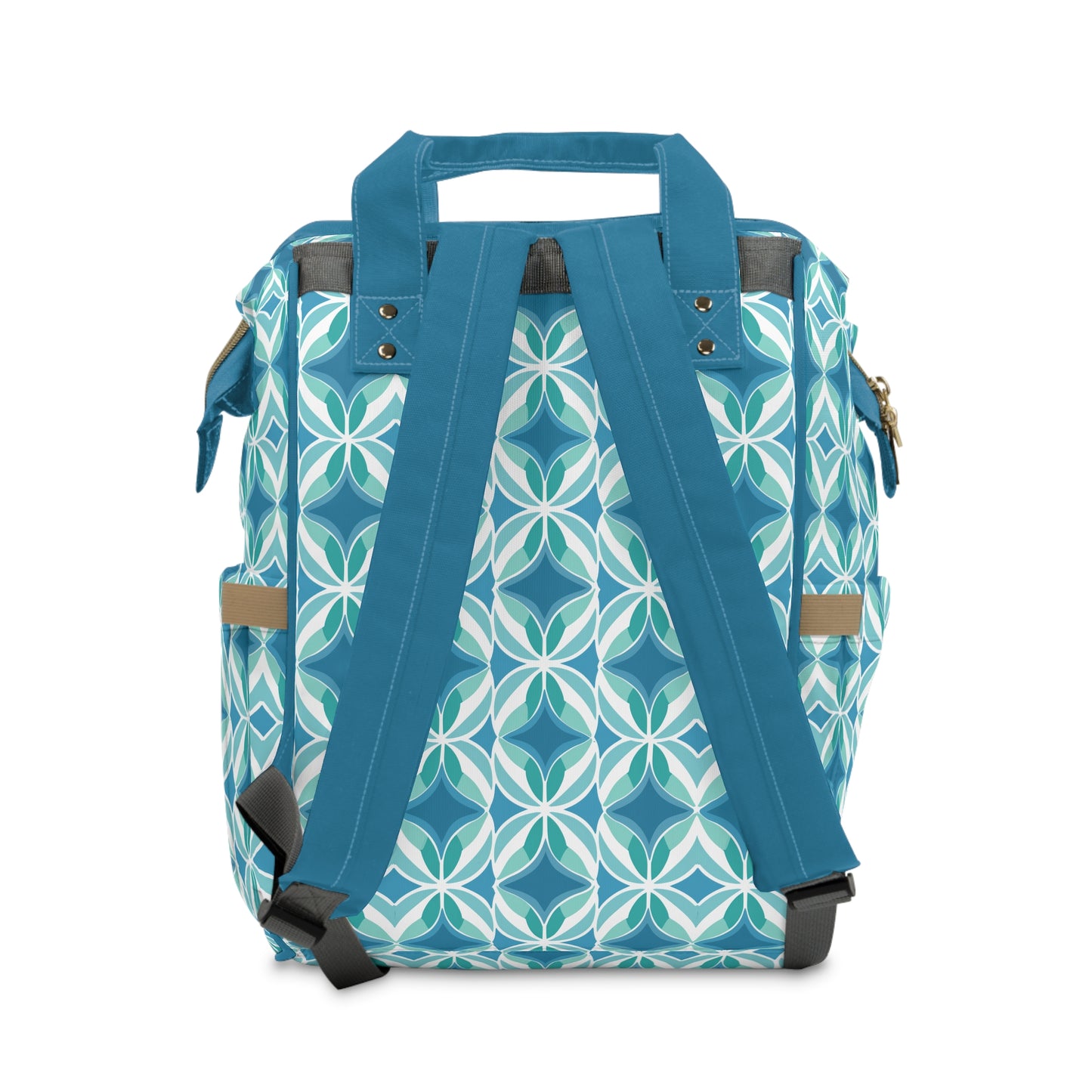 Retro Abstract Blue, Teal, and Aqua Pattern Multifunctional Diaper Backpack