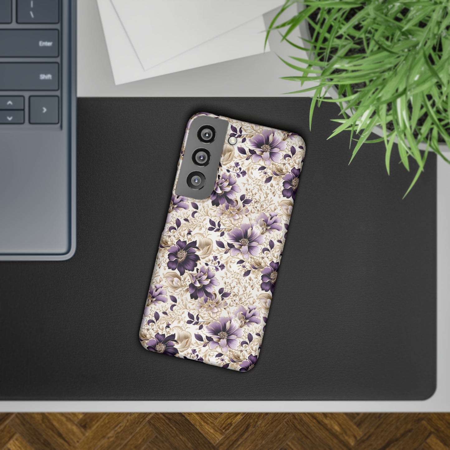 Purple Majesty: Watercolor Floral Design with Gold Foliage Accents Samsung Slim Cases