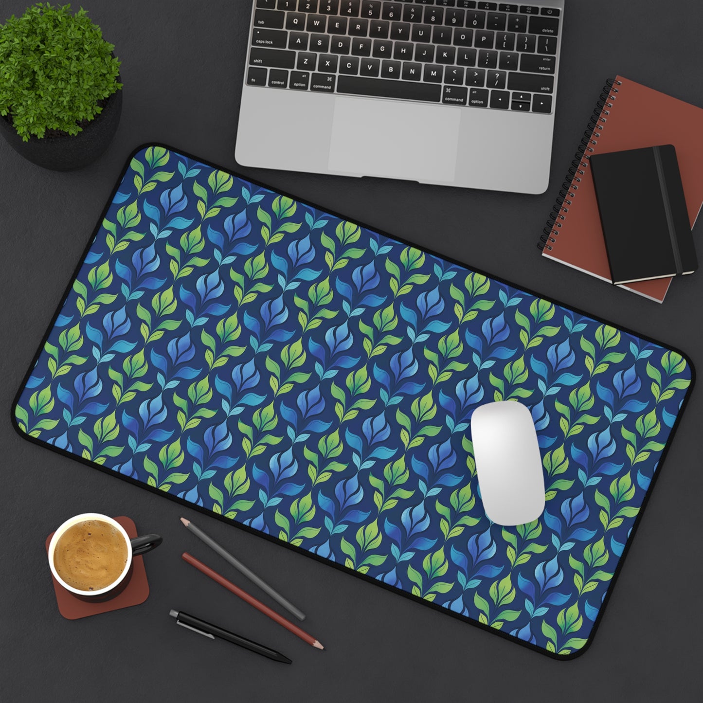 Vintage Blue and Green Botanical Extended Gaming Mouse Pad  Desk Mat  - 3 Sizes