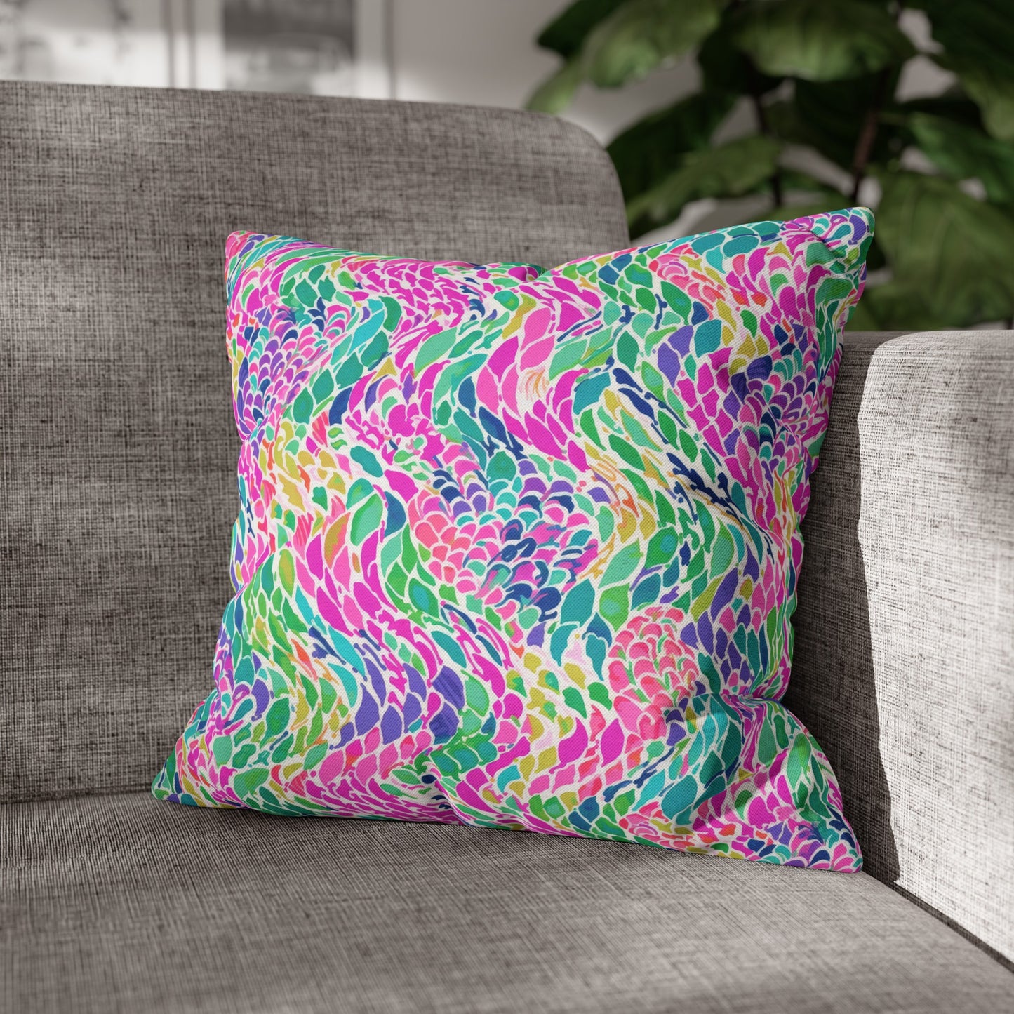 Enchanted Waves: Rainbow Mermaid Dancing in the Sea Spun Polyester Square Pillowcase 4 Sizes