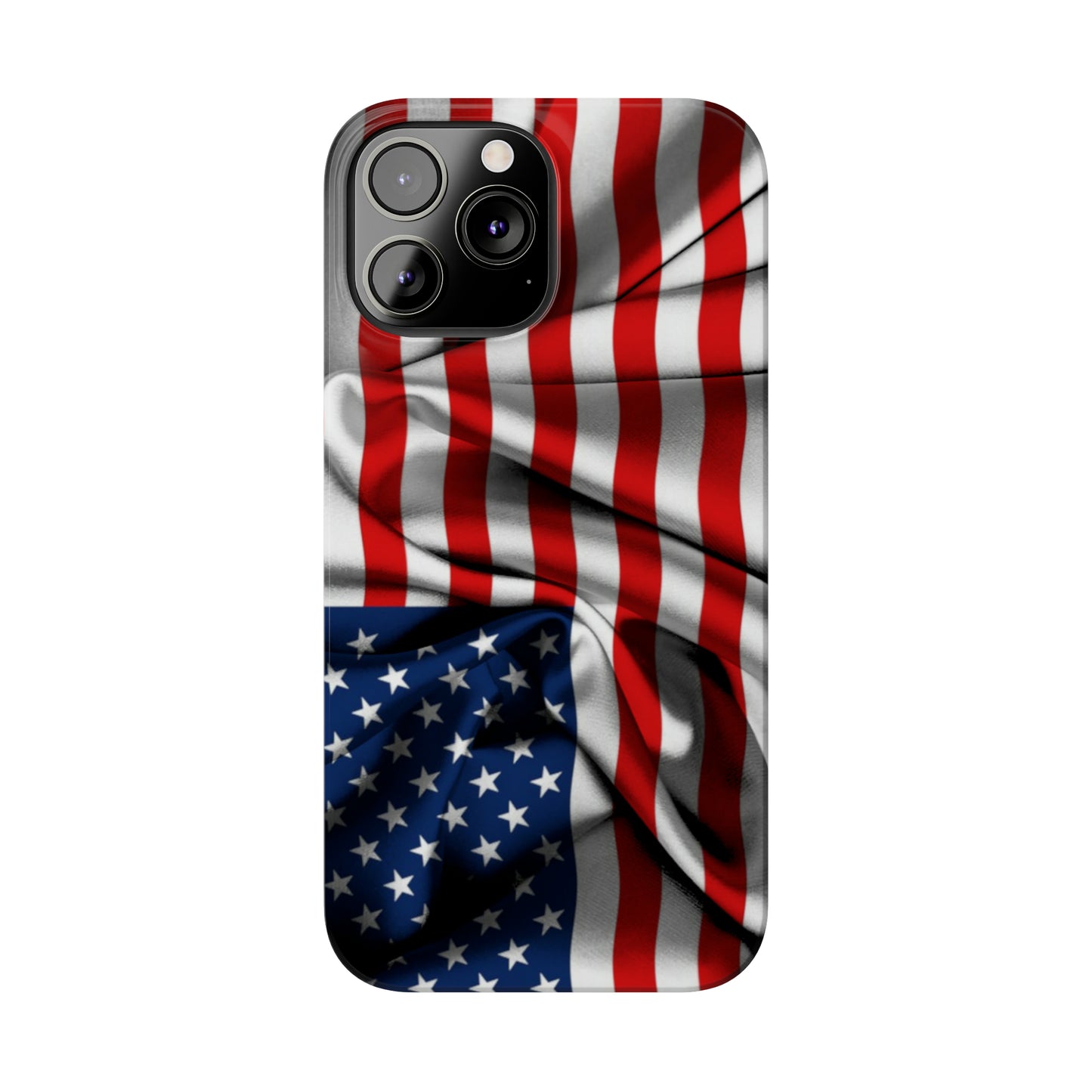 Proudly Unfurling: The American Flag Waves in Patriotic Splendor Iphone 15-12 Slim Phone Case