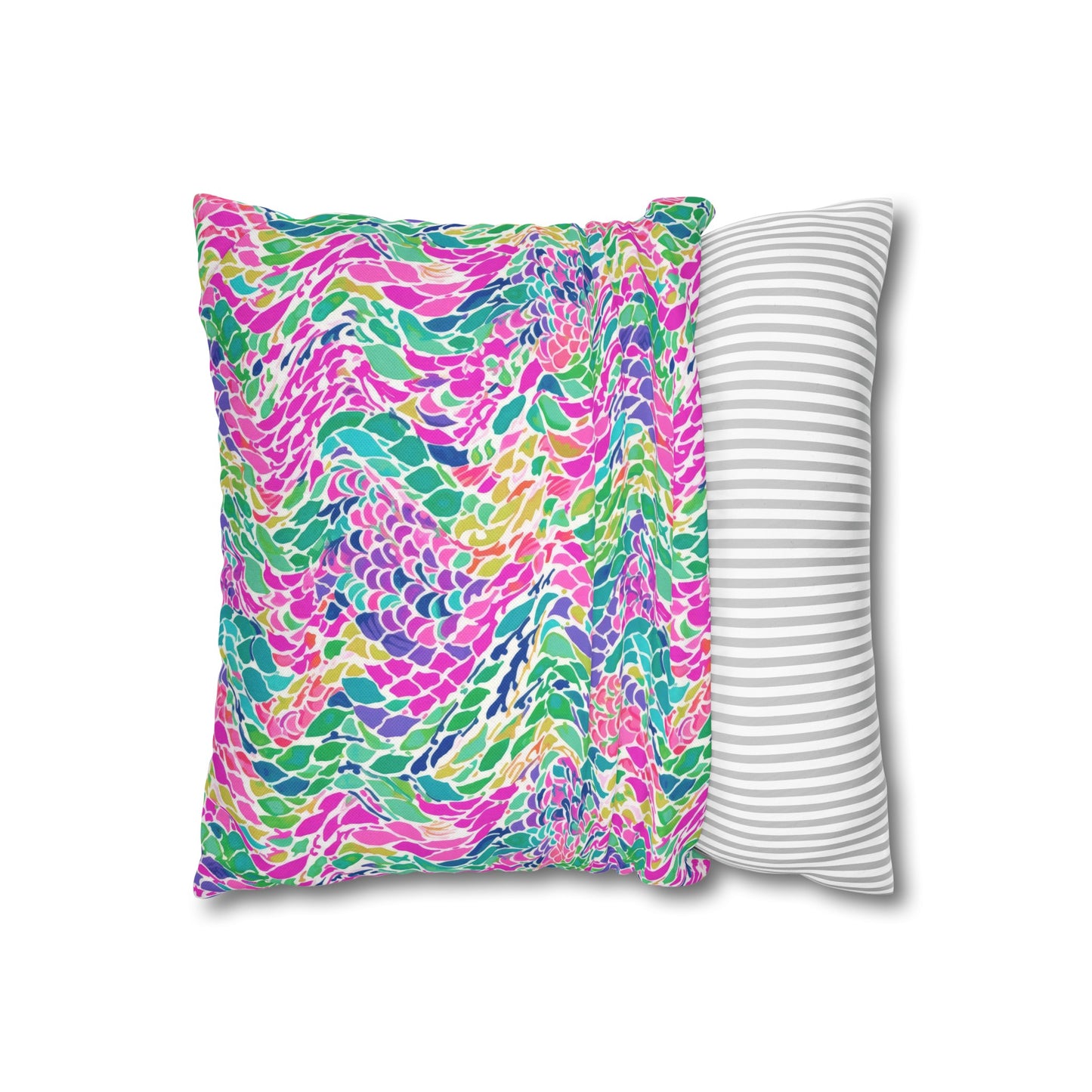 Enchanted Waves: Rainbow Mermaid Dancing in the Sea Spun Polyester Square Pillowcase 4 Sizes