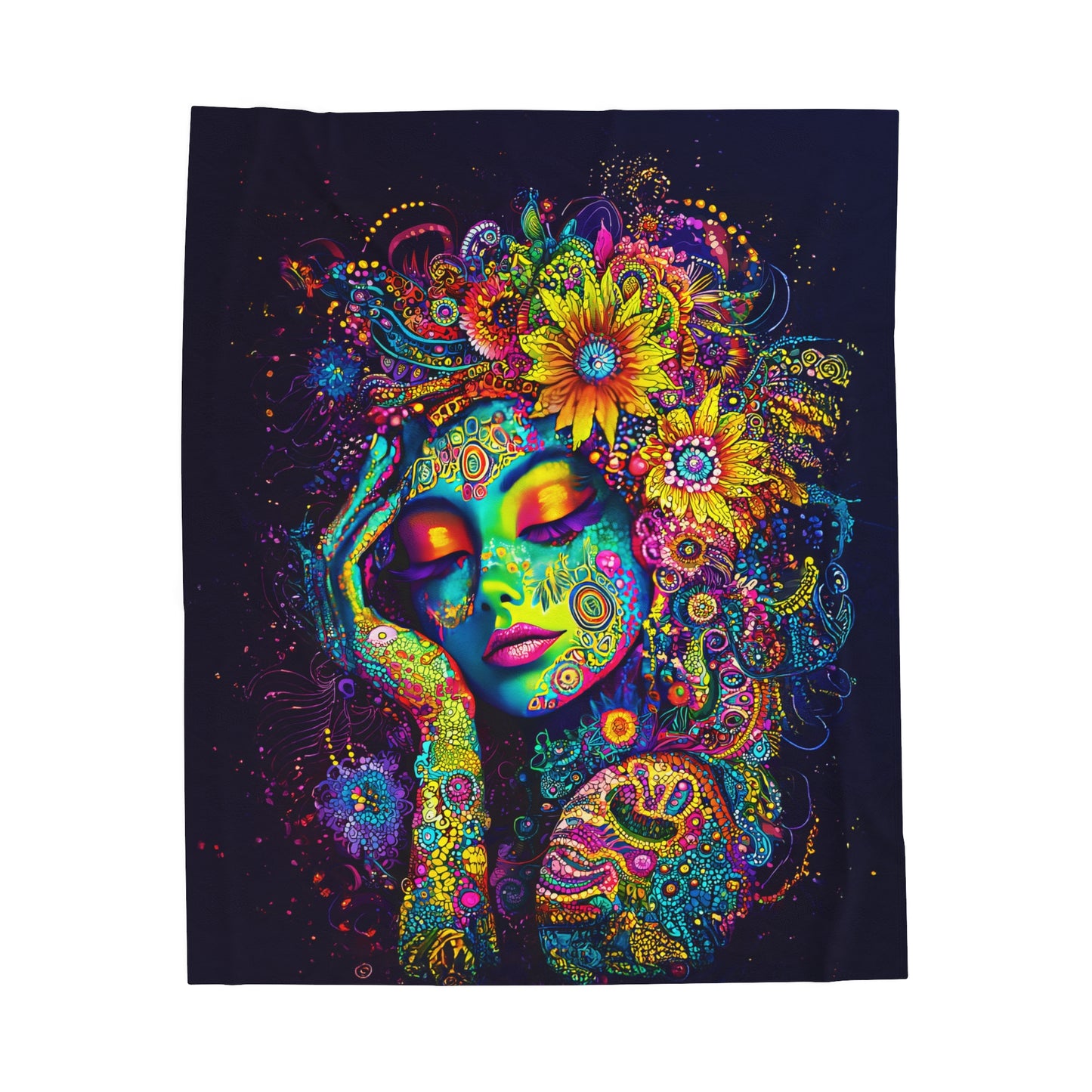 Vibrant Cosmic Goddess Velveteen Plush Blanket 3 Sizes