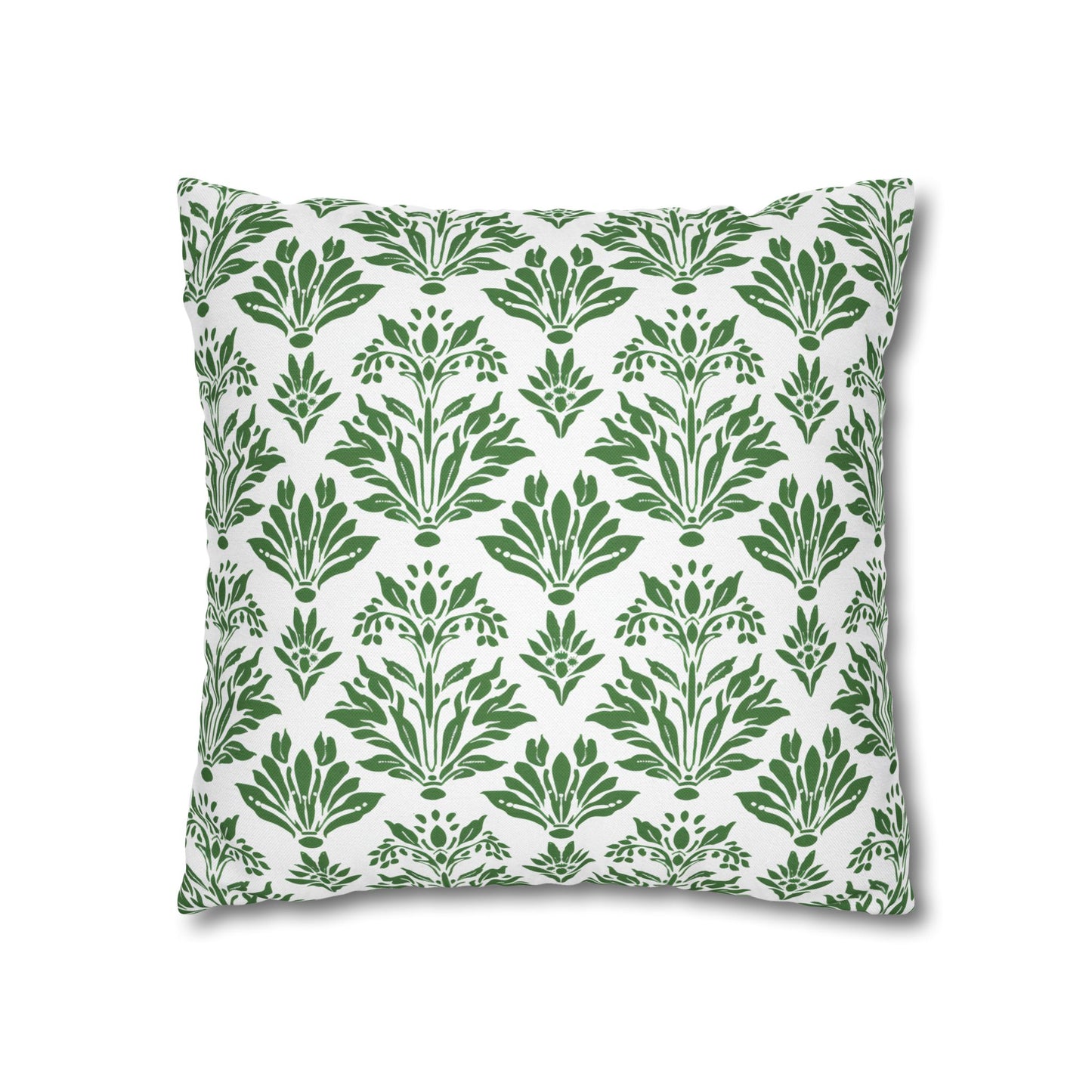 Green Floral Indian Block Print Pattern Spun Polyester Square Pillowcase 4 Sizes