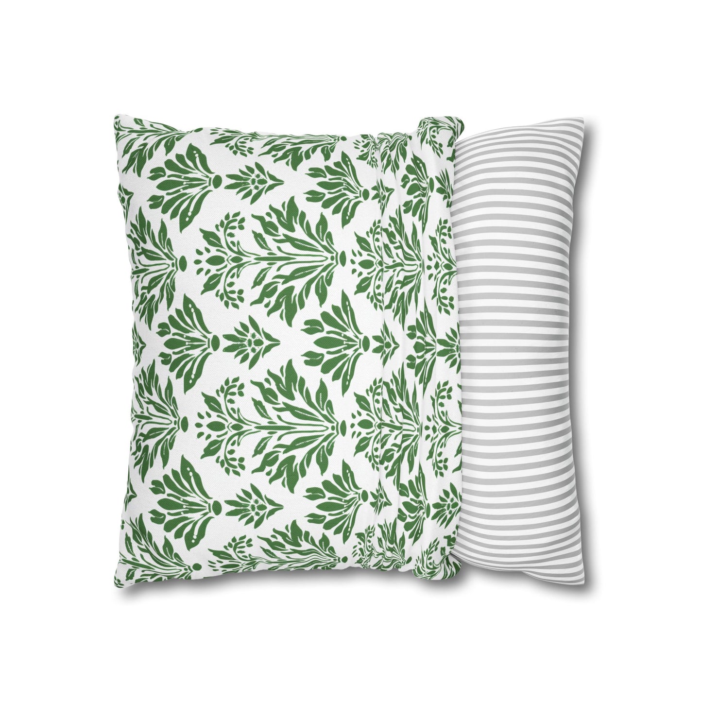 Green Floral Indian Block Print Pattern Spun Polyester Square Pillowcase 4 Sizes