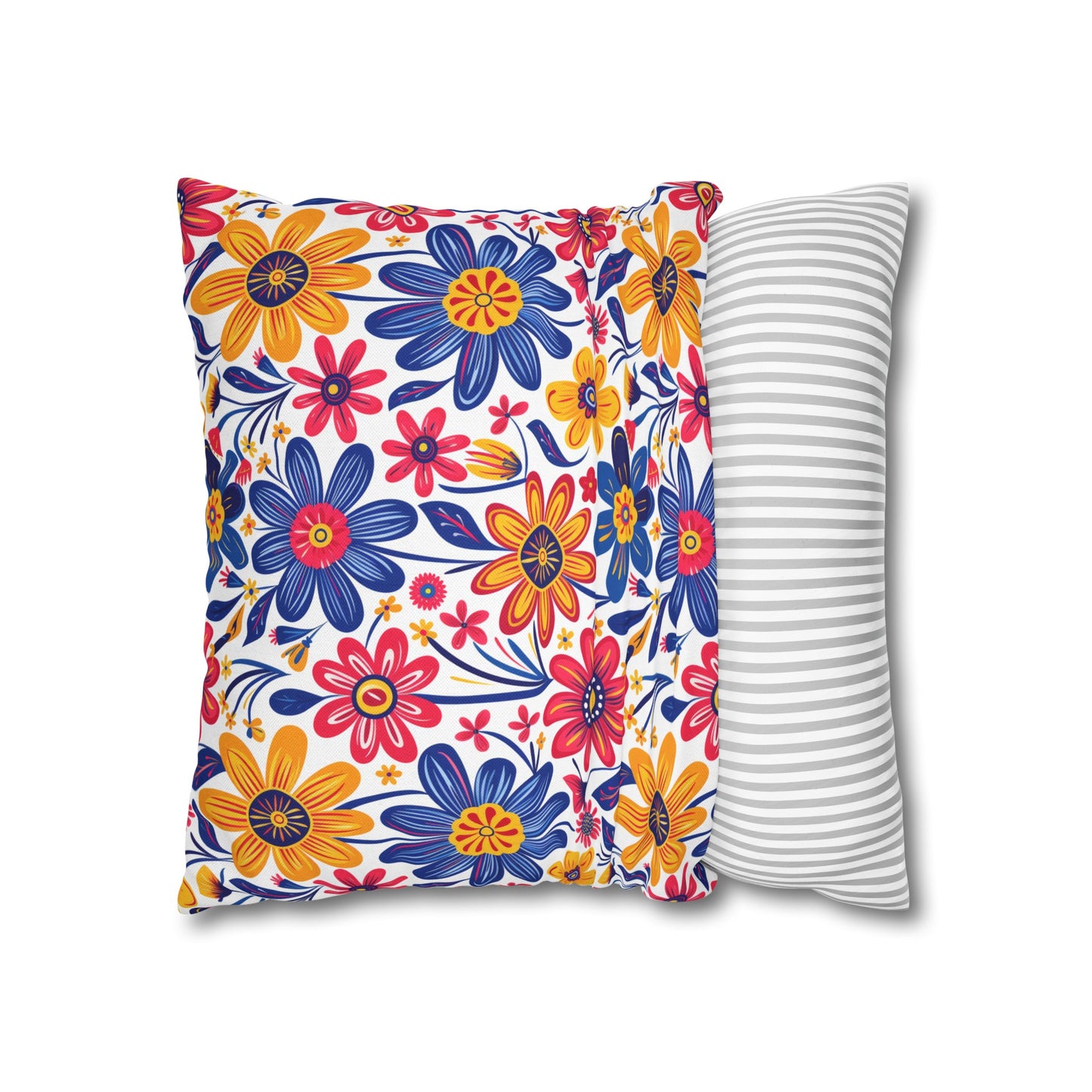 Vivid Blossom Bouquet: Large Hand-Drawn Spring Flowers Bursting with Vibrant Colors Spun Polyester Square Pillowcase 4 Sizes