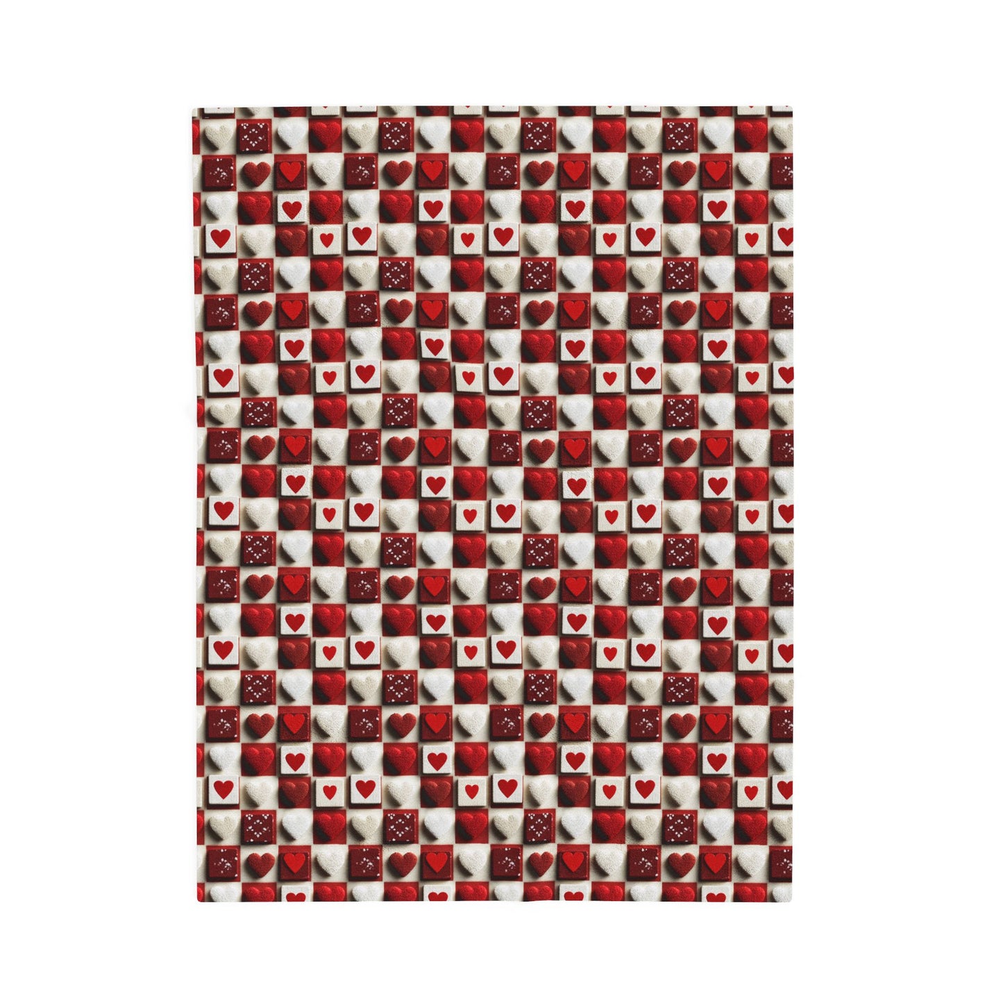 Checkered Hearts Valentines Print Velveteen Plush Blanket 3 Sizes