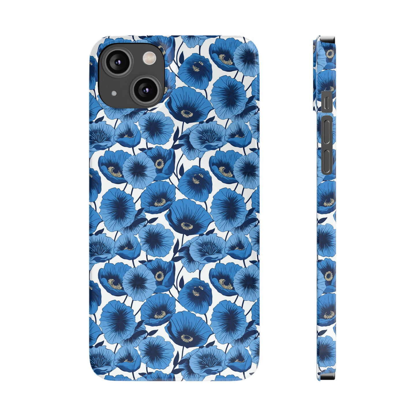 Vivid Blooms Bright Blue Poppies Design Iphone 15-12 Slim Phone Case