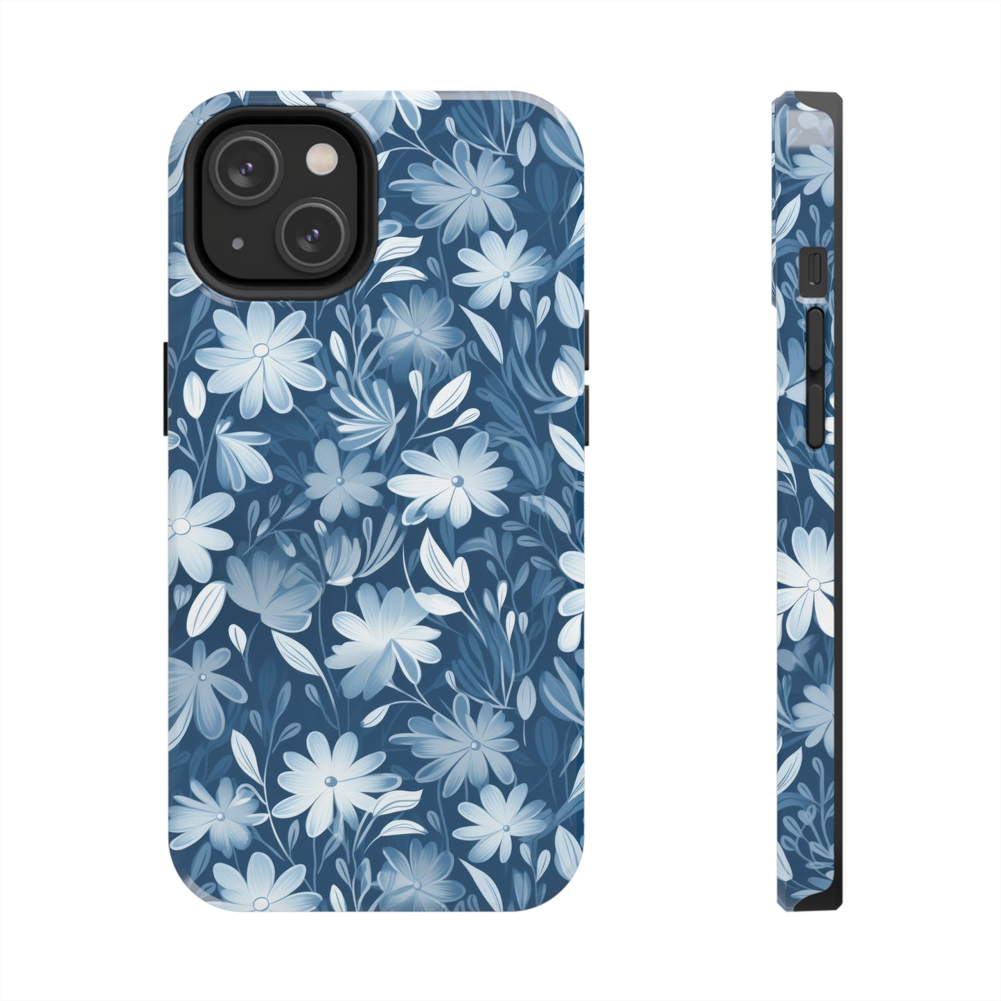 Gentle Elegance: Soft Muted Blue Flower Design Iphone Tough Phone Case