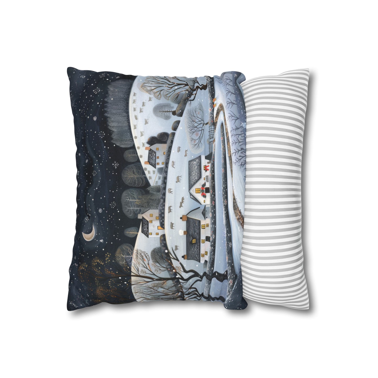 Starry Serenity: Rolling Hills on a Snowy Night, Stars Sparkling in the Sky Spun Polyester Square Pillowcase 4 Sizes