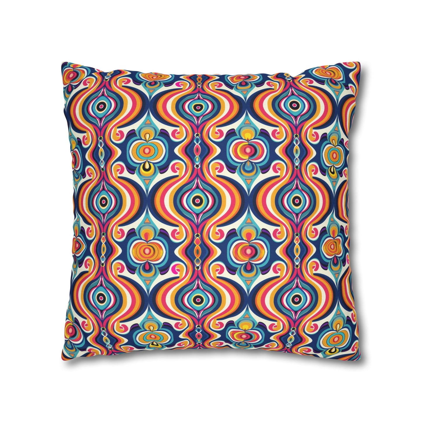 Vibrant Retro Waves with Colorful Geometric Pattern Spun Polyester Square Pillowcase 3 Sizes