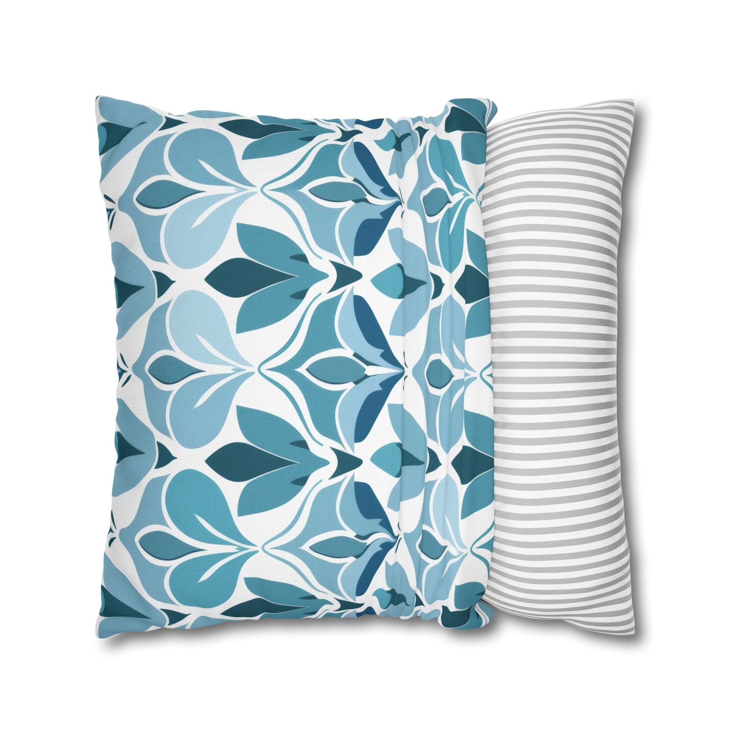 Elegant Floral Pattern in Shades of Aqua and Teal, Forming Graceful Botanical Motifs Spun Polyester Square Pillowcase 4 Sizes