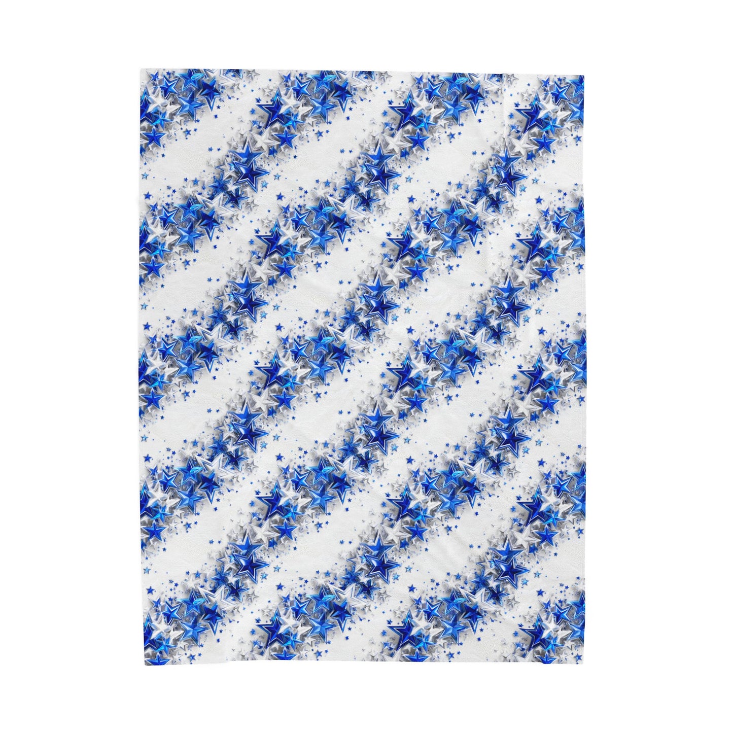 Texas Stars in Blue and Silver with Flowers Print Velveteen Plush Blanket 3 Sizes