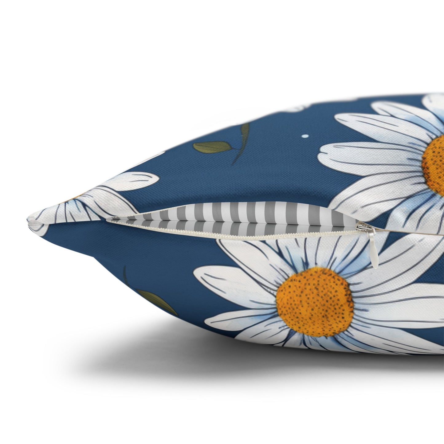 Elegant White Daisies on Navy Blue Background Spun Polyester Square Pillowcase 4 Sizes