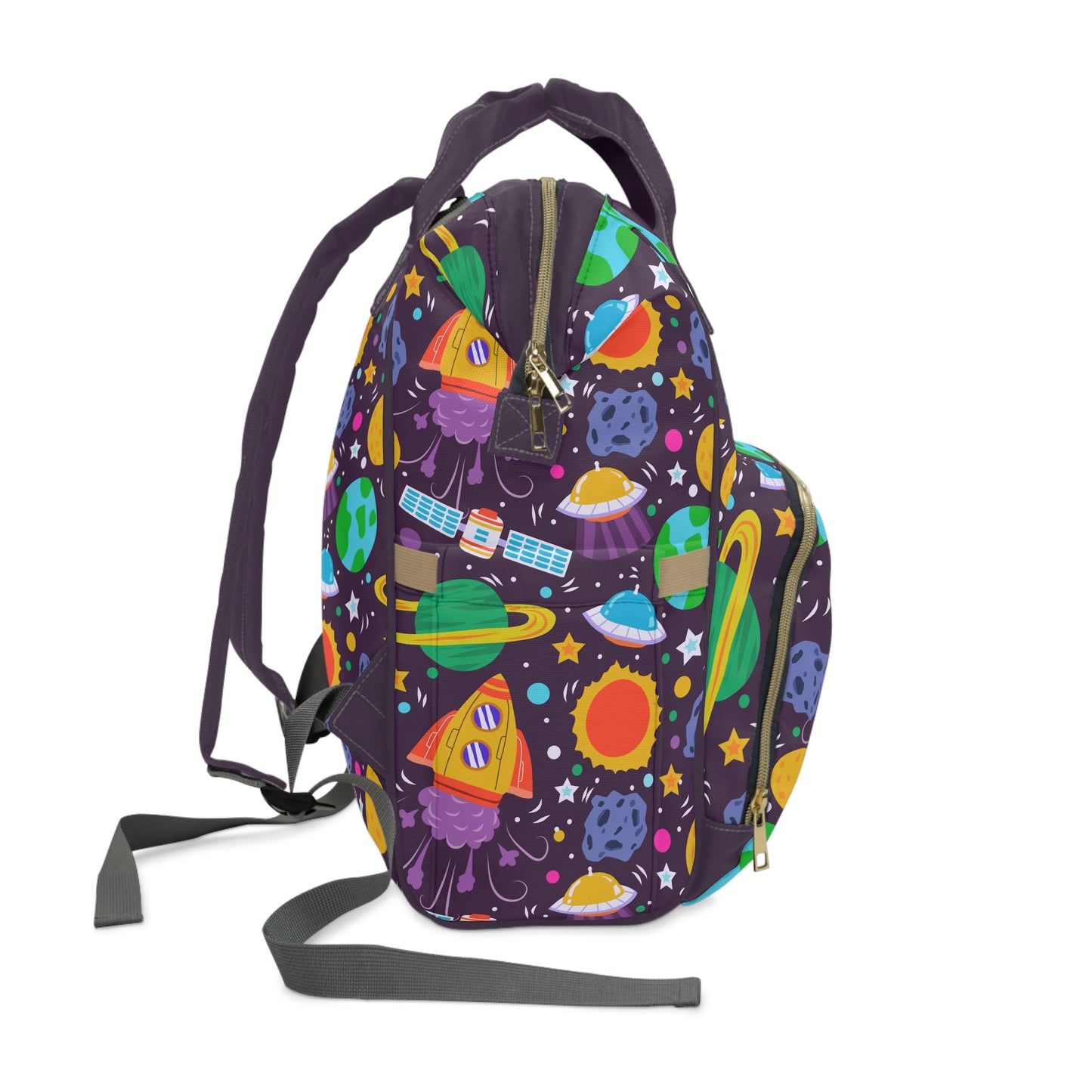 Galactic Adventure: Kids' Spaceships, Planets, and Stars Multifunctional Diaper Backpack