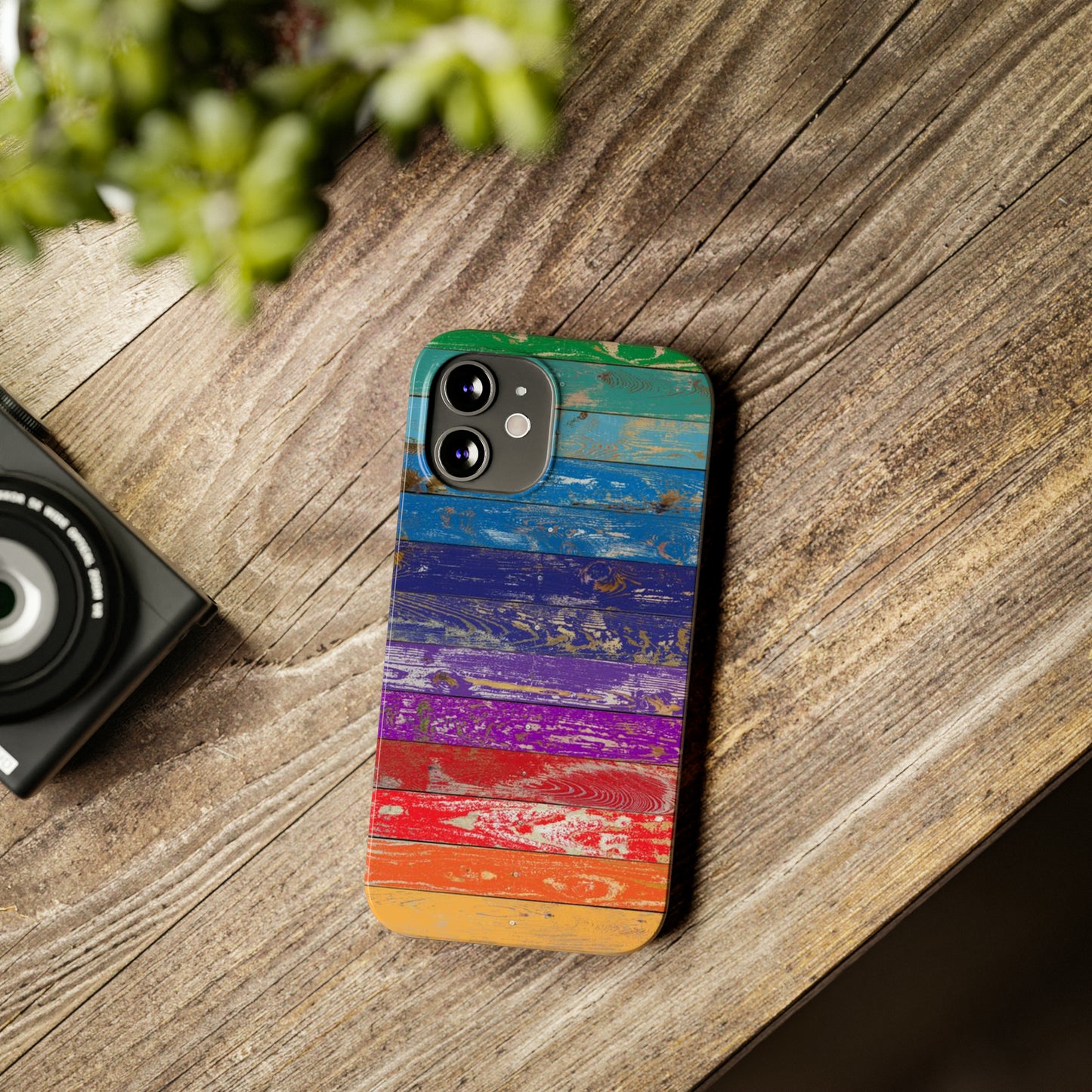 Rainbow Wood Planks Iphone 15-12 Slim Phone Case