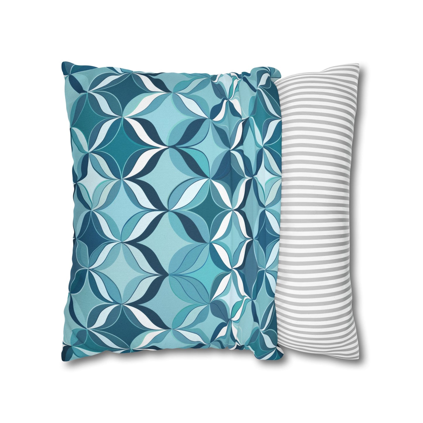 Modern Chic Aqua and Cream Geometric Pattern Spun Polyester Square Pillowcase 4 Sizes