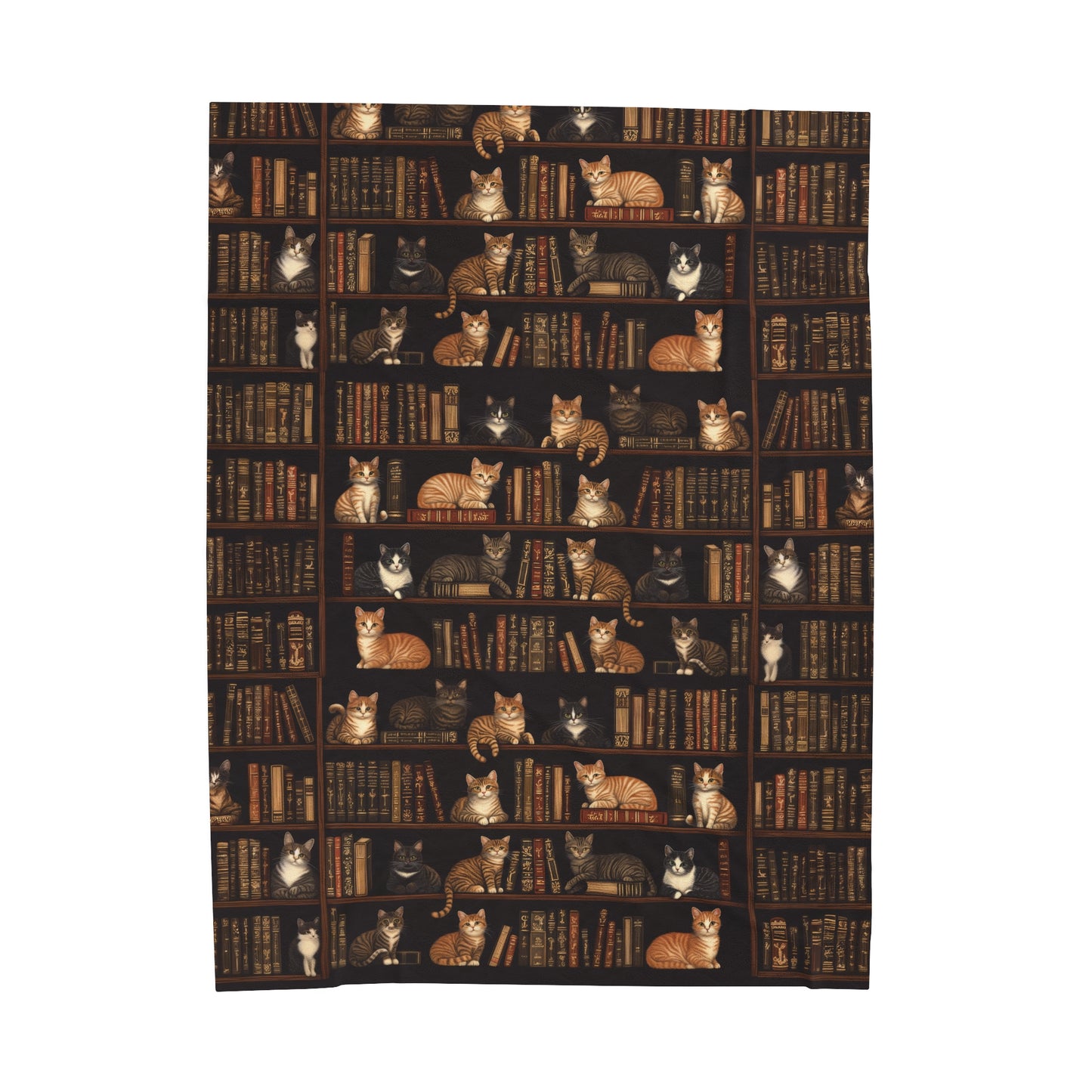 Cozy Bookshelf Cats Velveteen Plush Blanket 3 Sizes