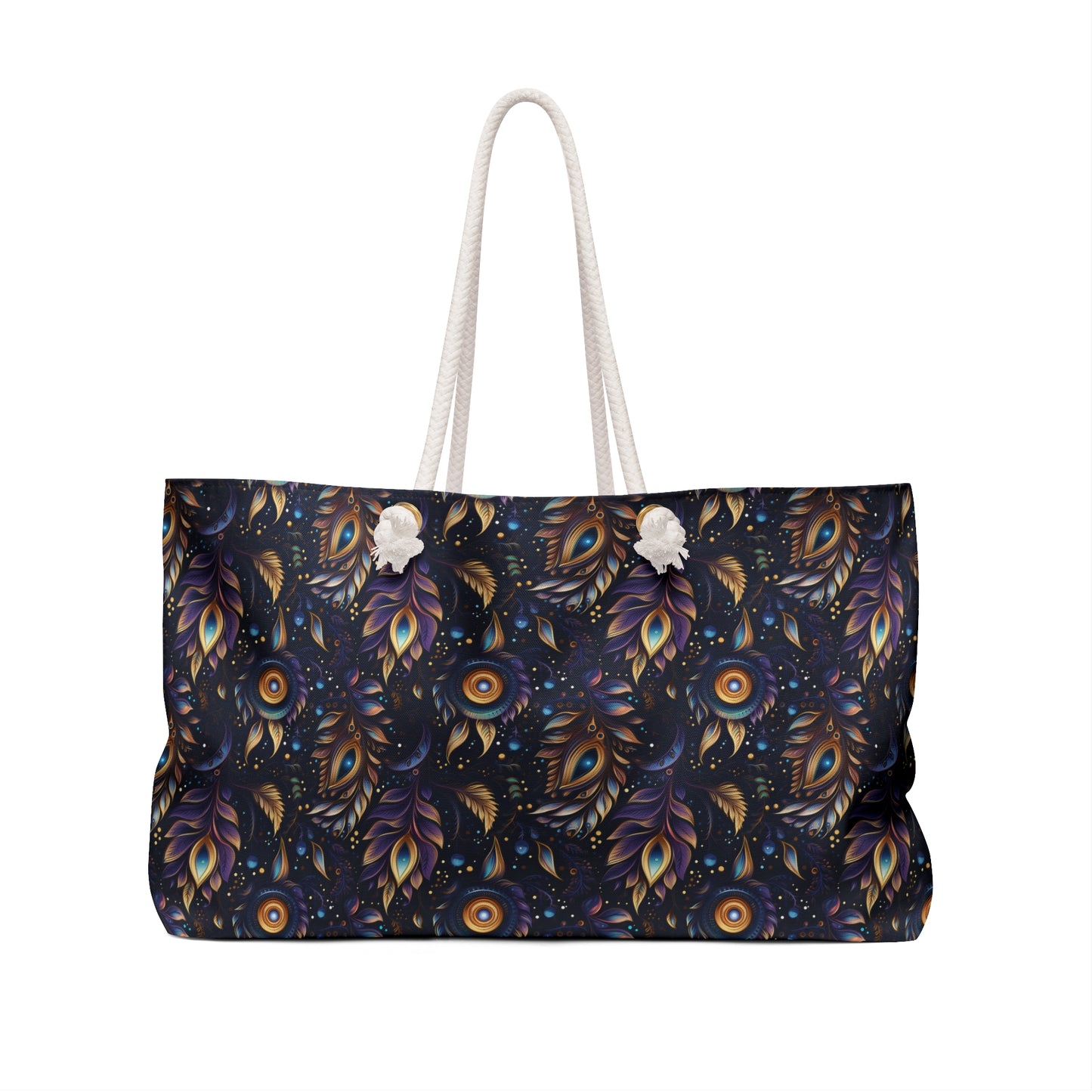 Mystical Enchanted Leaves and Celestial Stars - Weekender Oversized Canvas Tote Bag 24" × 13"