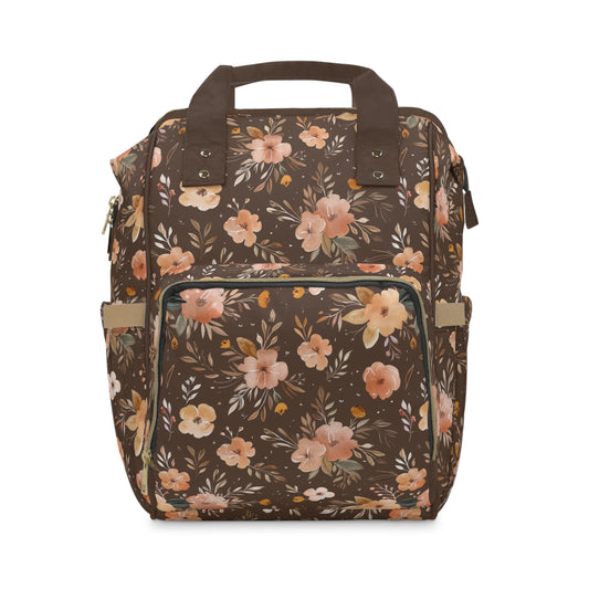 Autumn Elegance Watercolor Floral Pattern in Warm Earthly Tones  Multifunctional Diaper Backpack