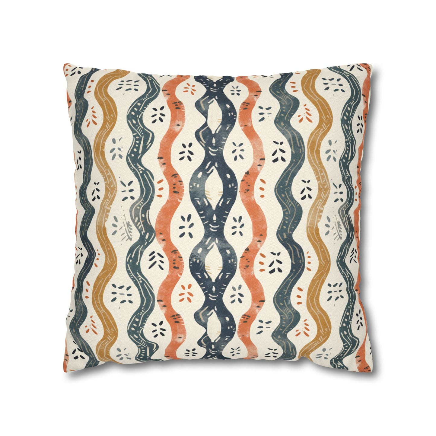 Boho Waves with Earthy Blues Reds and Browns Spun Polyester Square Pillowcase 4 Sizes