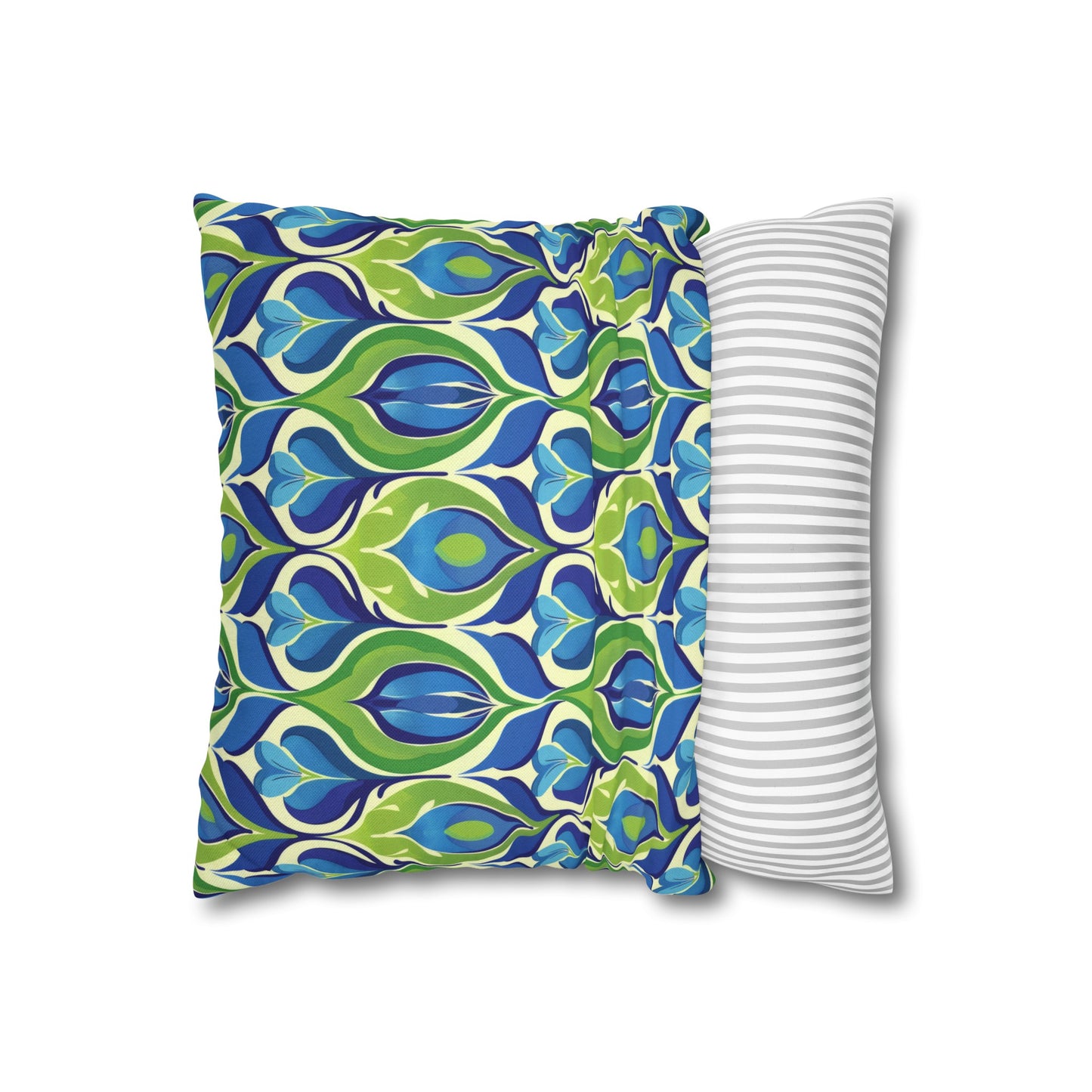 Retro Vibrant Peacock Blue and Green Floral Design Spun Polyester Square Pillowcase 4 Sizes