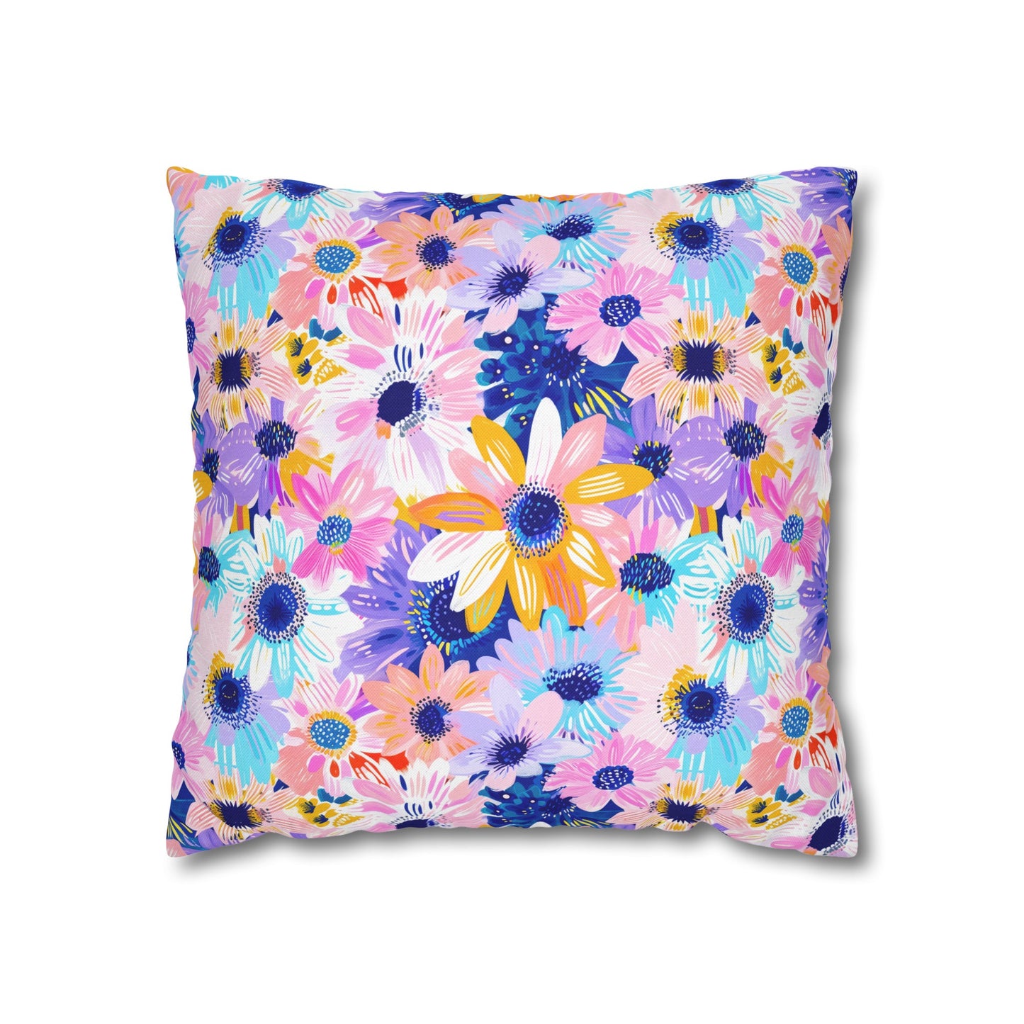 Watercolor Wonderland: Large Colorful Daisies Blooming with Radiance Spun Polyester Square Pillowcase 4 Sizes