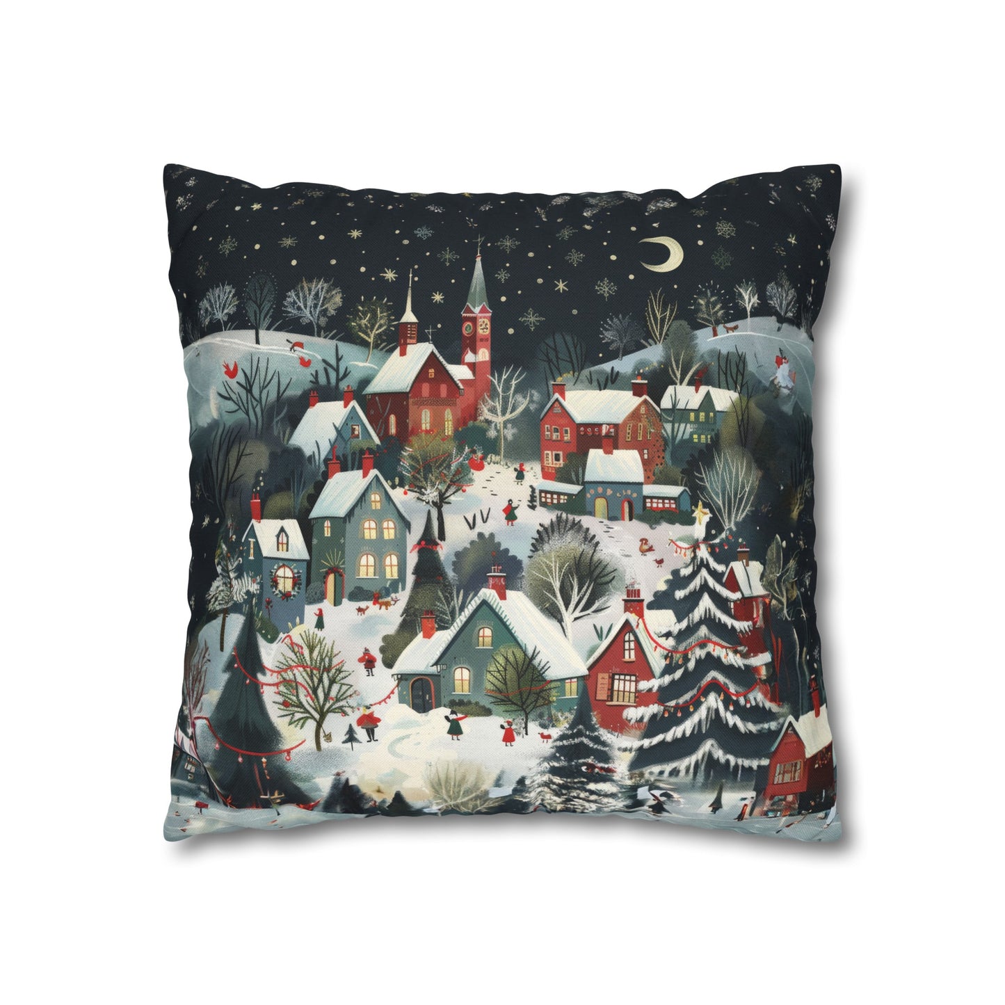 Vintage Winter Village: Old-Fashioned Country Town in a Snowy Christmas Scene Spun Polyester Square Pillowcase 4 Sizes