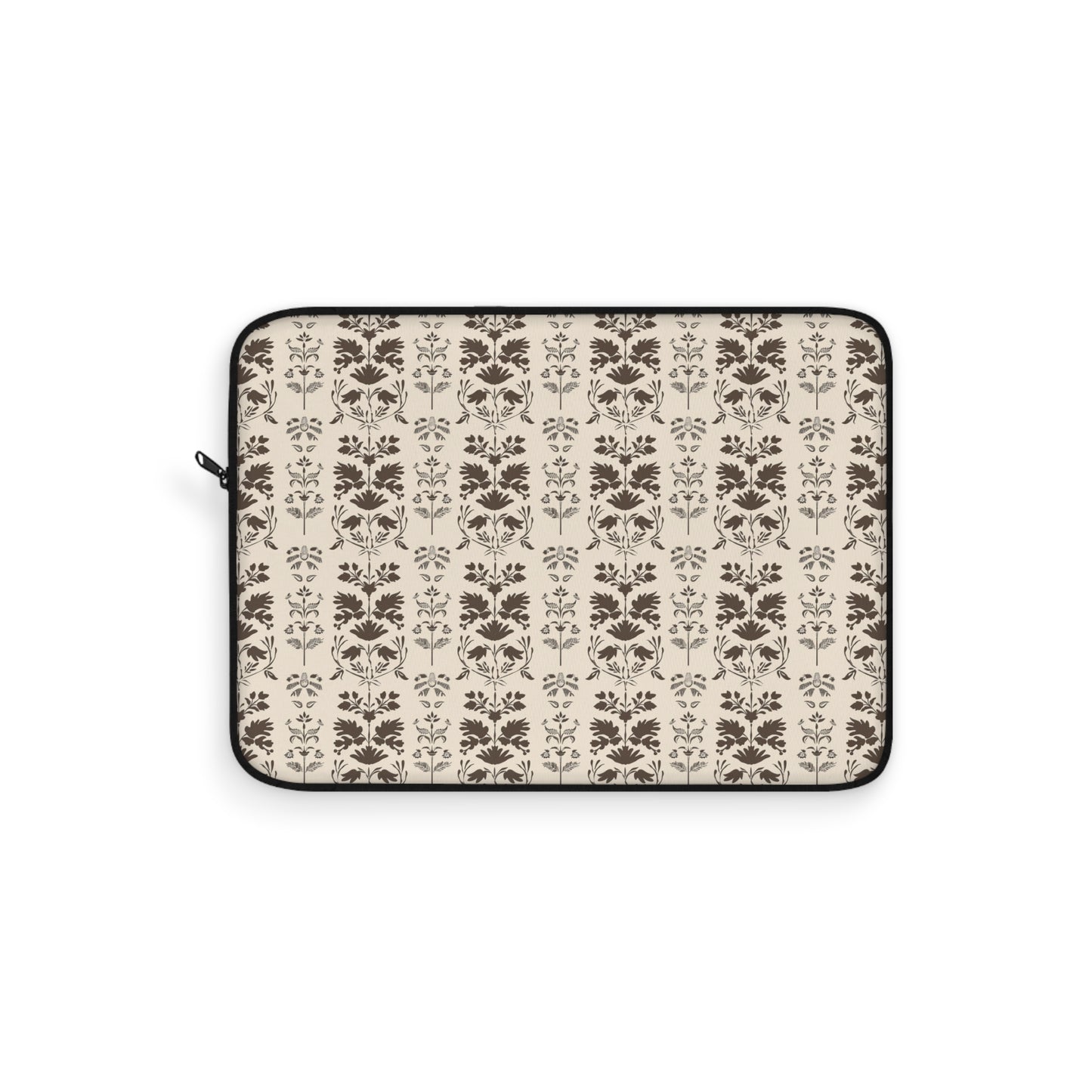 Early American Stencil-Inspired Beige and Brown Floral Pattern Laptop or Ipad Protective Sleeve 3 Sizes Available