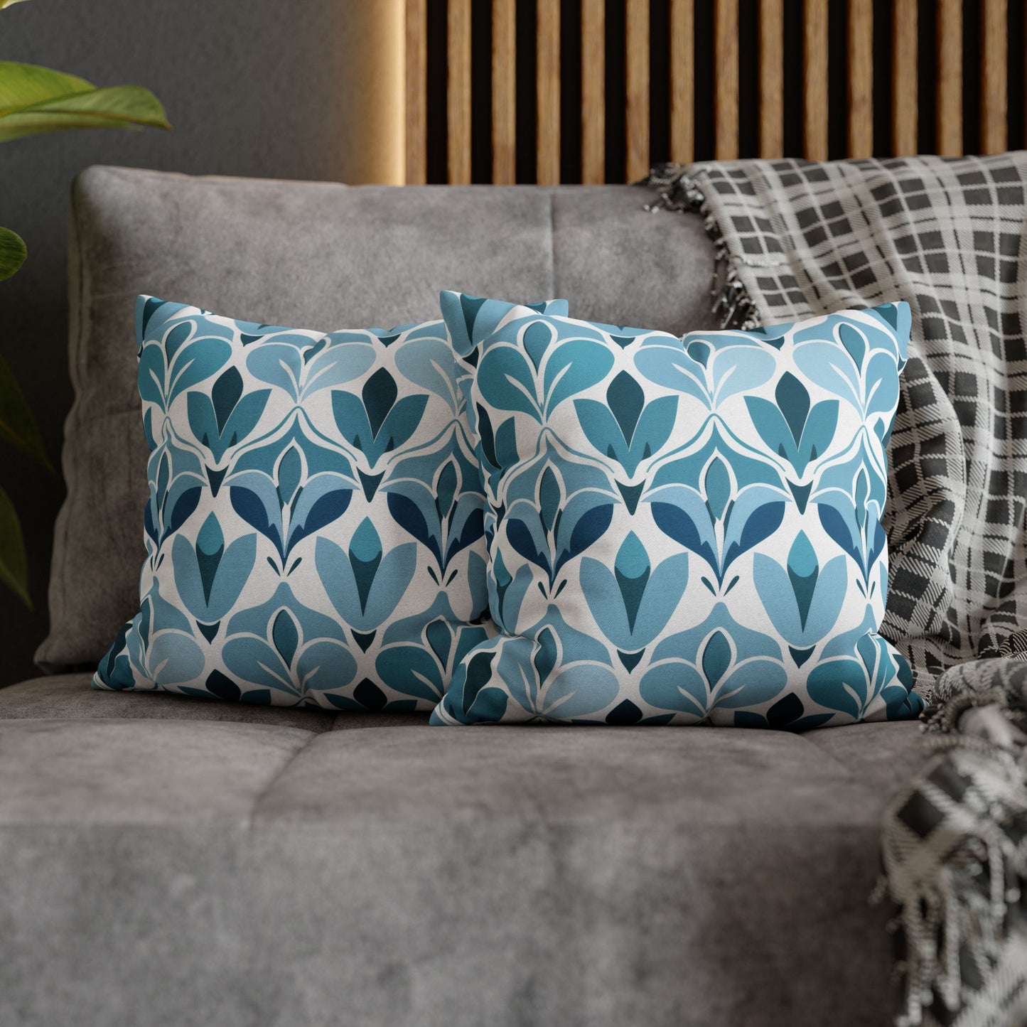 Elegant Floral Pattern in Shades of Aqua and Teal, Forming Graceful Botanical Motifs Spun Polyester Square Pillowcase 4 Sizes