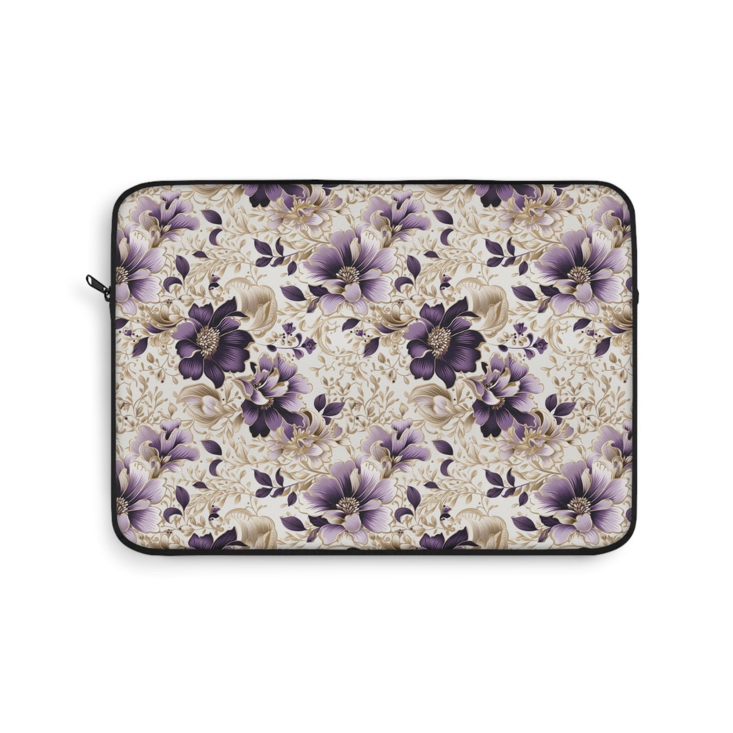 Purple Majesty: Watercolor Floral Design with Gold Foliage Accents - Laptop or Ipad Protective Sleeve 3 Sizes