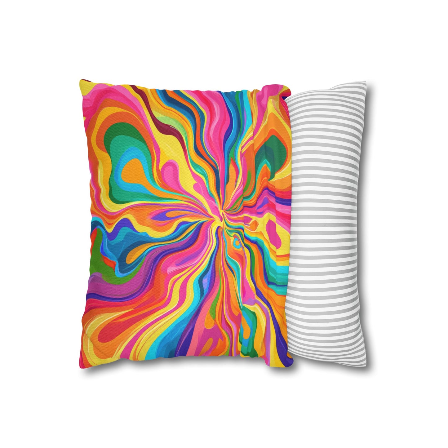 Color Rainbow Fusion Swirl Spun Polyester Square Pillowcase 4 Sizes