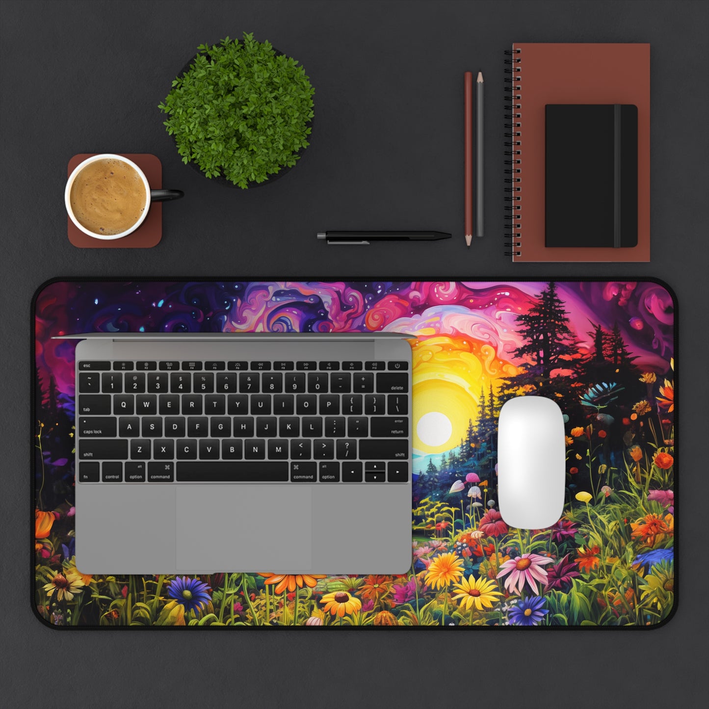 Enchanting Sunrise Over a Whimsical Field of Wildflowers - Desk Mat Extended Gaming Mouse Pad 3 Sizes