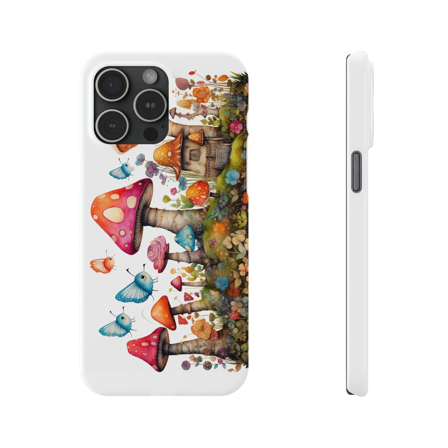 Enchanting Mushroom Cottage Adorned with Butterflies and Toadstools Iphone 15-12 Slim Phone Case