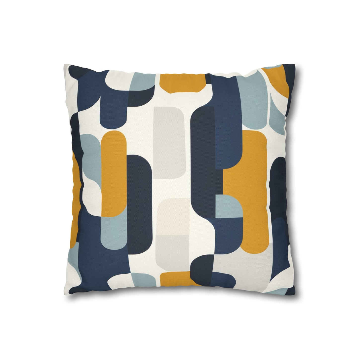 Modern Retro with Bold Geometric Pattern in Mustard and Navy Spun Polyester Square Pillowcase 4 Sizes