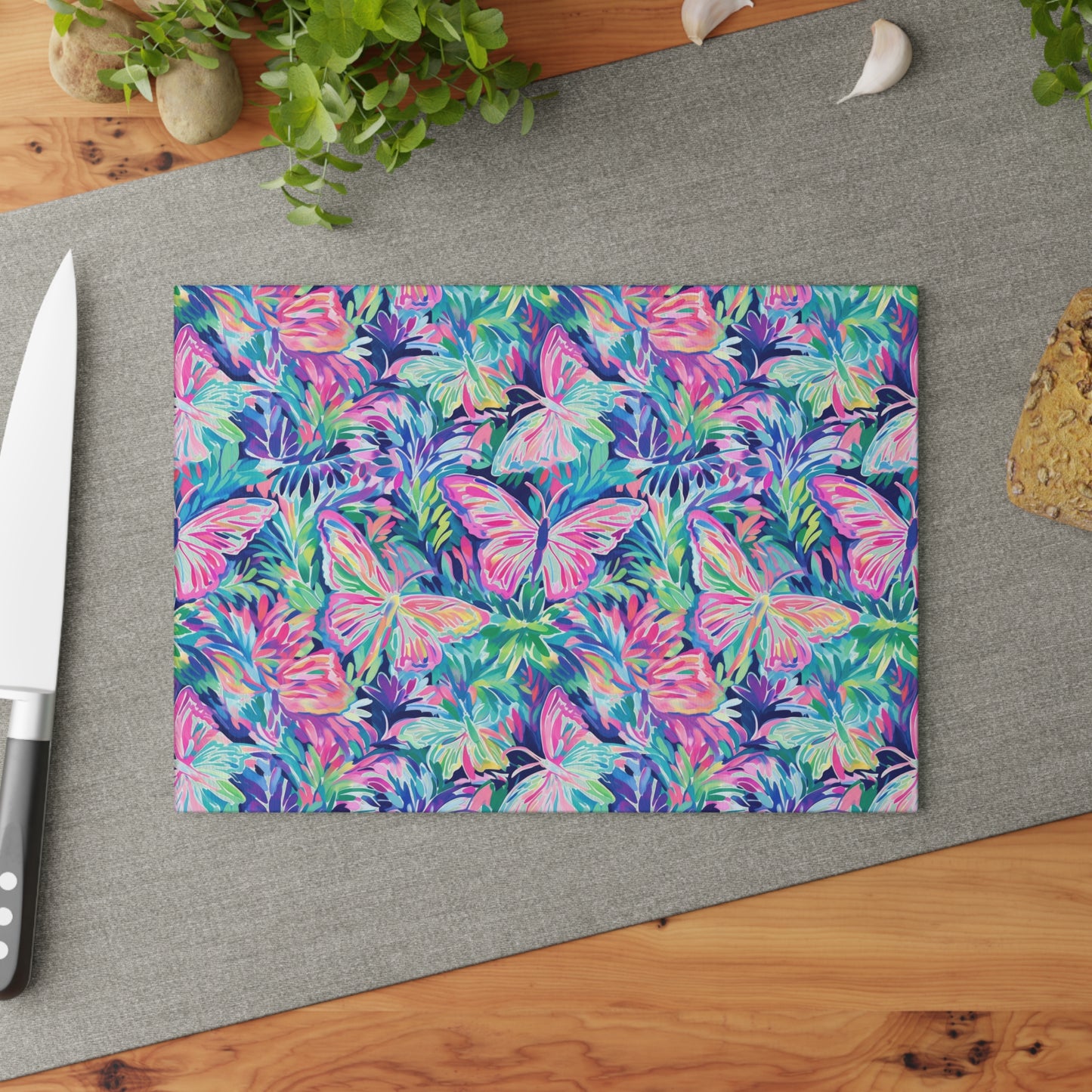 Fluttering Rainbows: Vibrant Watercolor Butterflies in Flight Cutting Board 2 Sizes