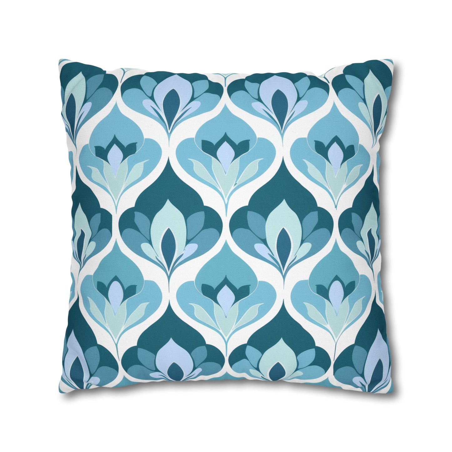 Serene Leaf Motifs Cascading in Cool Hues of Oceanic Blues Spun Polyester Square Pillowcase 4 Sizes