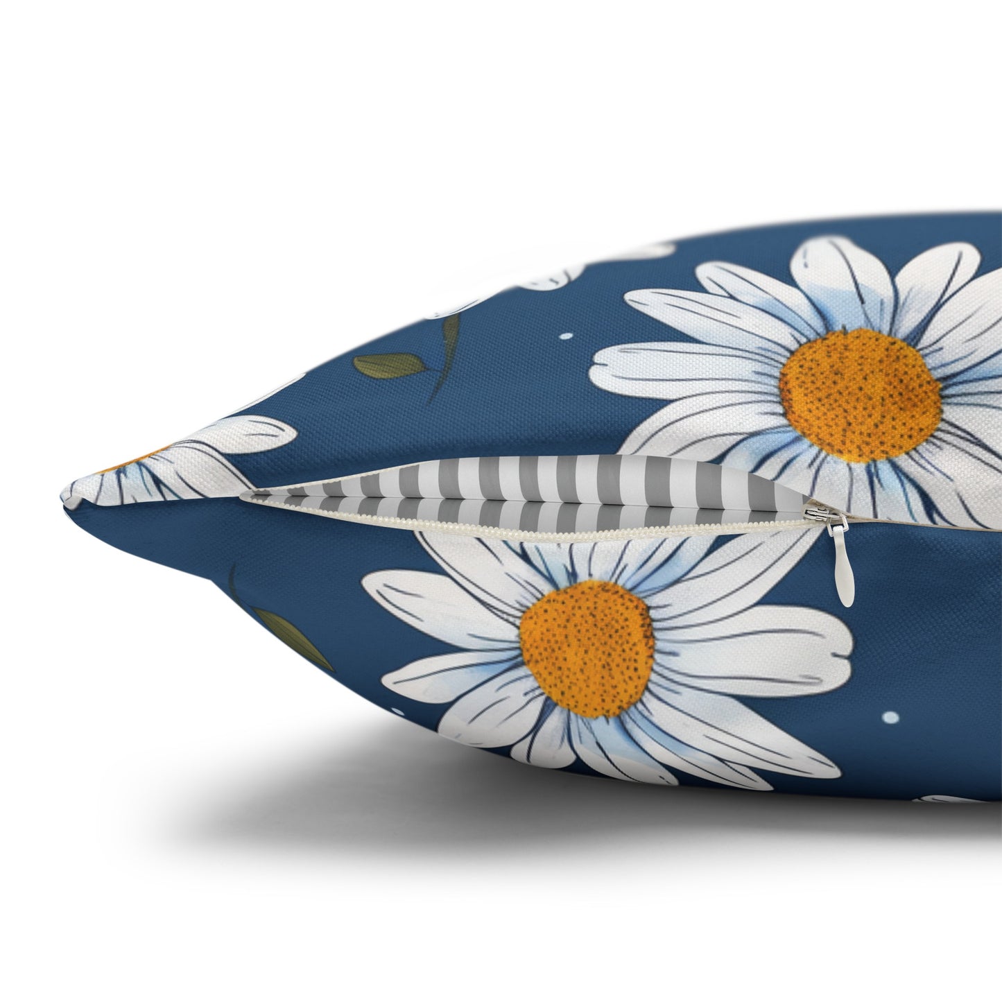 Elegant White Daisies on Navy Blue Background Spun Polyester Square Pillowcase 4 Sizes