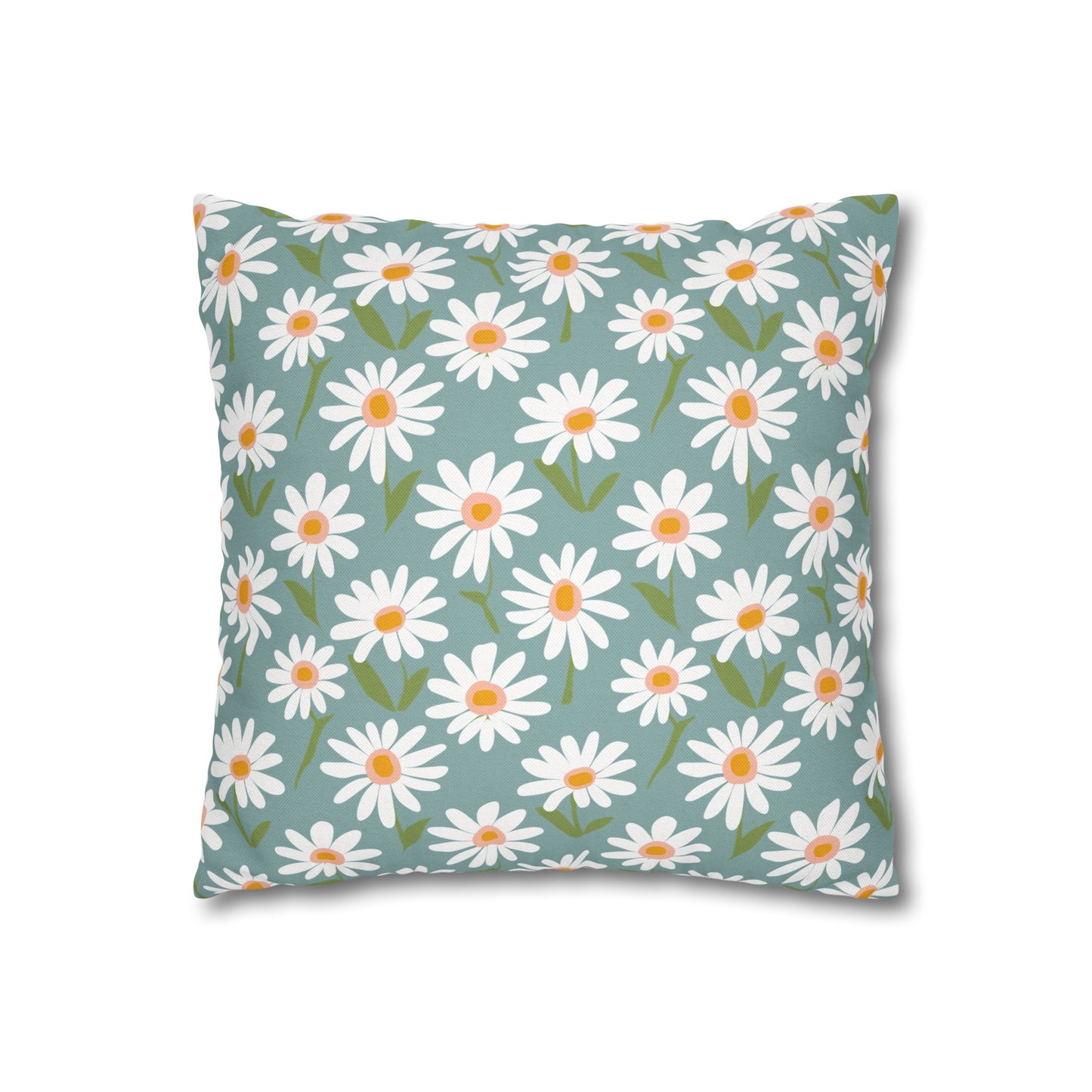 Cheerful Bright Daisy on Pastel Green Spun Polyester Square Pillowcase 4 Sizes