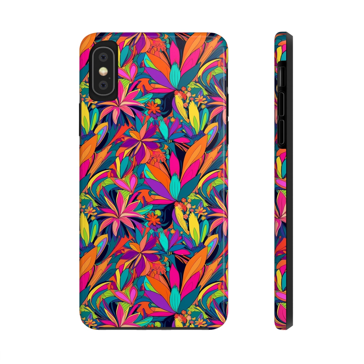 Tropical Neon Flowers Iphone Tough Phone Case