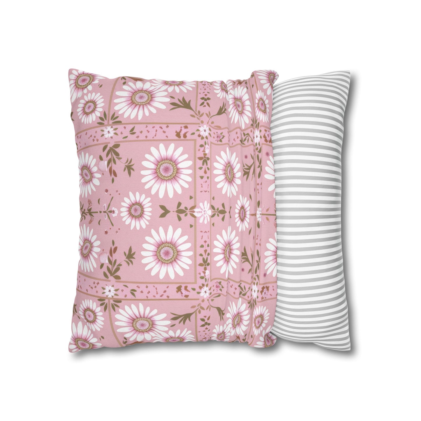 Charming Daisy Pink and White Floral Tile Pattern Spun Polyester Square Pillowcase 4 Sizes