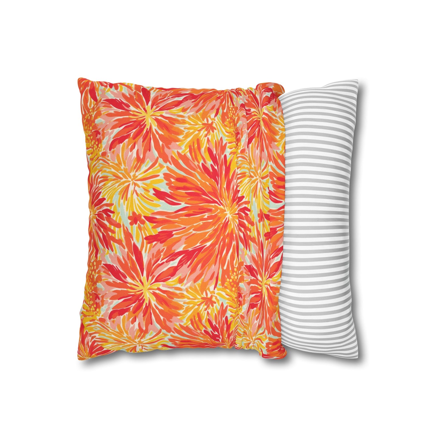 Golden Citrus Blooms: Vibrant Orange and Yellow Watercolor Flowers Spun Polyester Square Pillowcase 4 Sizes